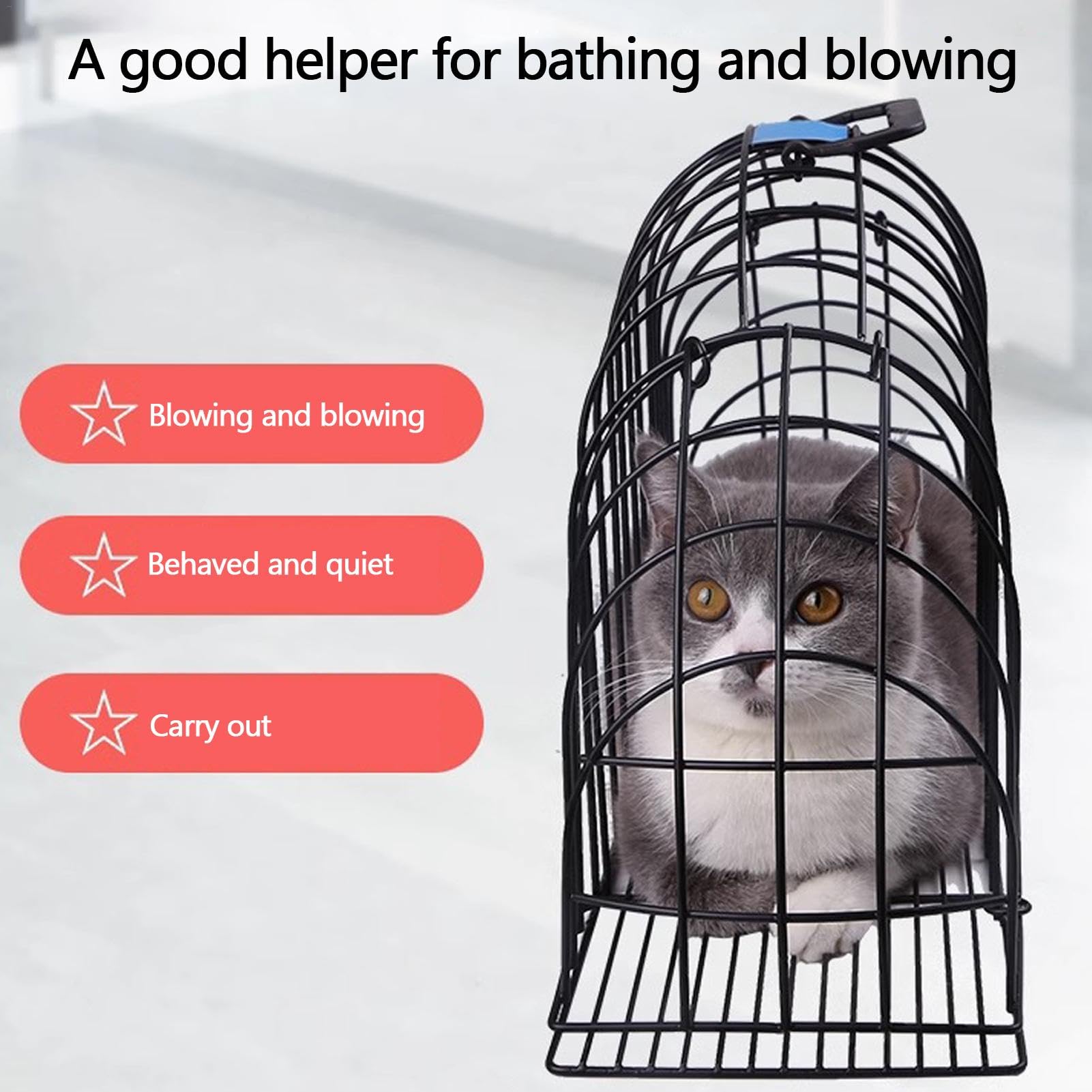 Jaula de lavado para gatos | Jaula de ducha de aseo | Baño portátil para gatos, jaula secadora de mascotas, jaula de baño de metal, herramienta de aseo para gatos, fácil lavado de gatos, jaula de
