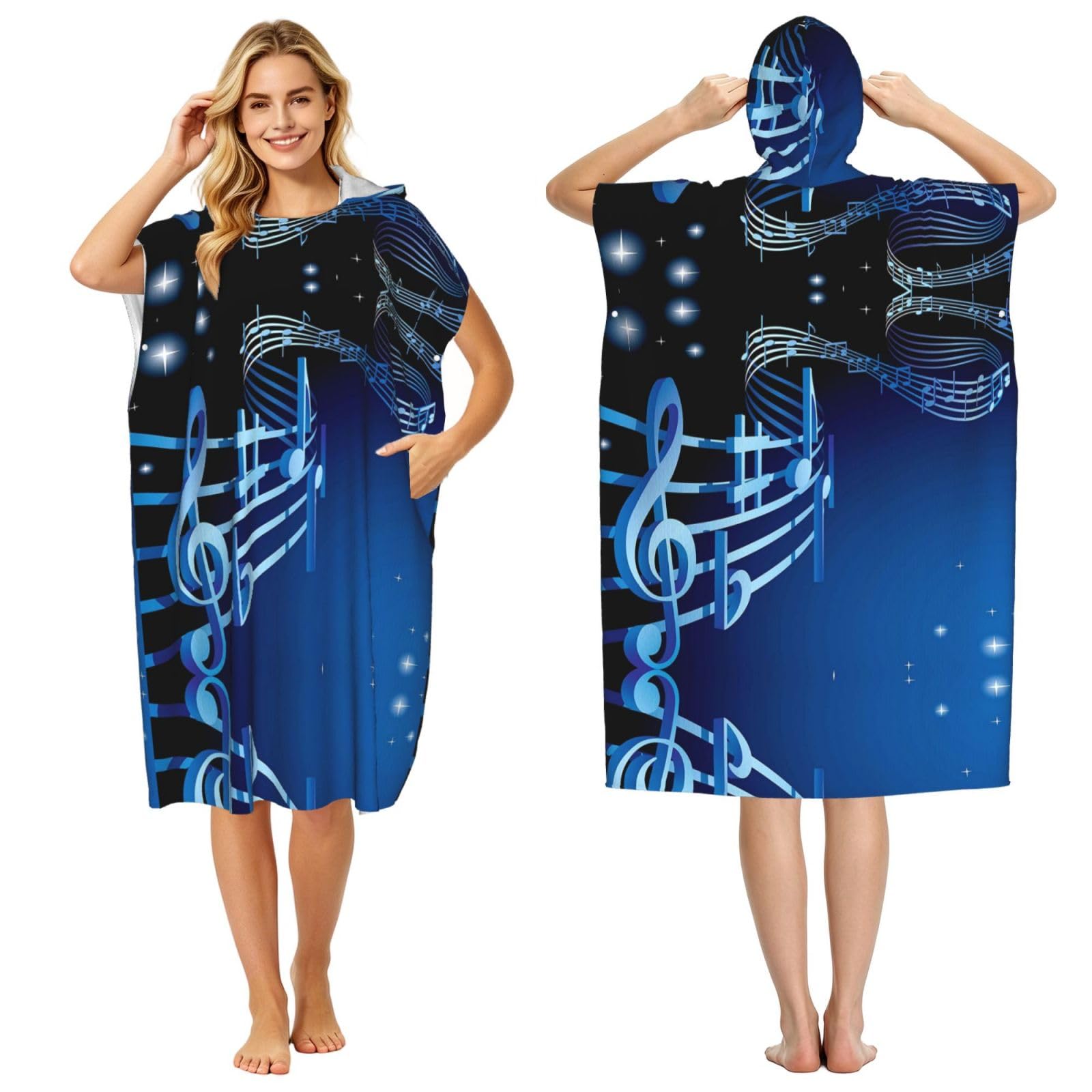 Poncho de bain adulte musique bleue pour se changer facilement après le surf