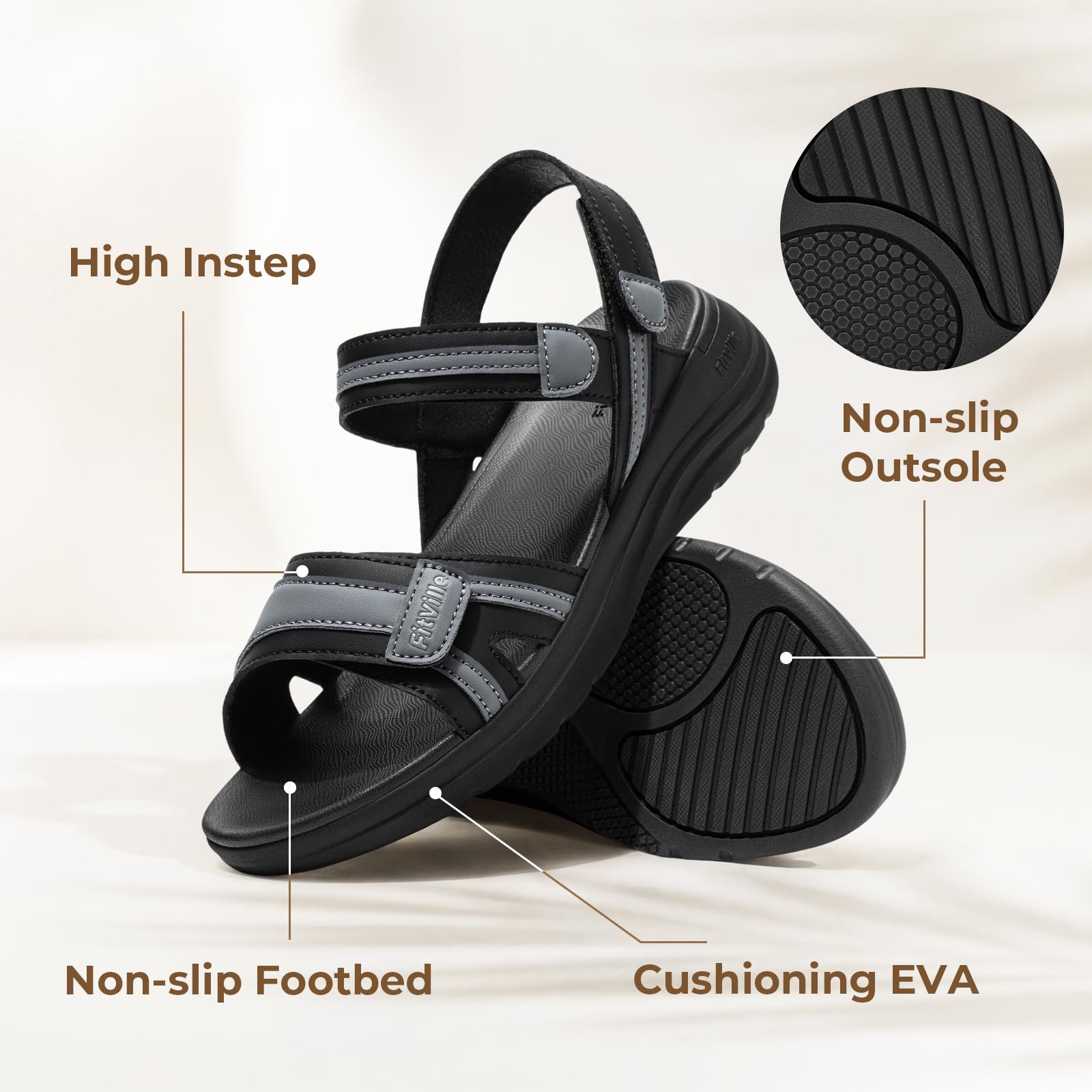 FitVille Sandali Donna Larghi per Piedi Sensibili Comodi con Punta Aperta Sandali Estivi Leggeri Taglie 35.5-42.5 EU