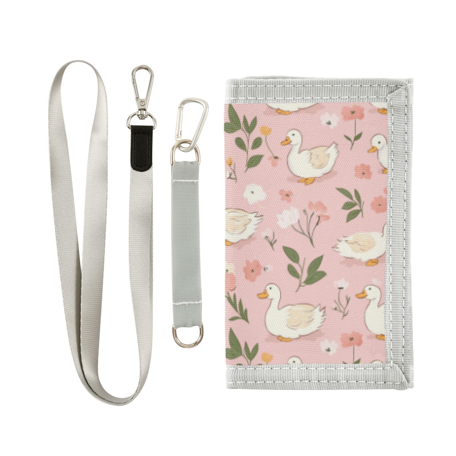 Wusikd Cute White Ducks Kids Wallet for Boys Girls Flowers Pink Toddler Trifold Wallet Novelty Wallet for Teens Women Men