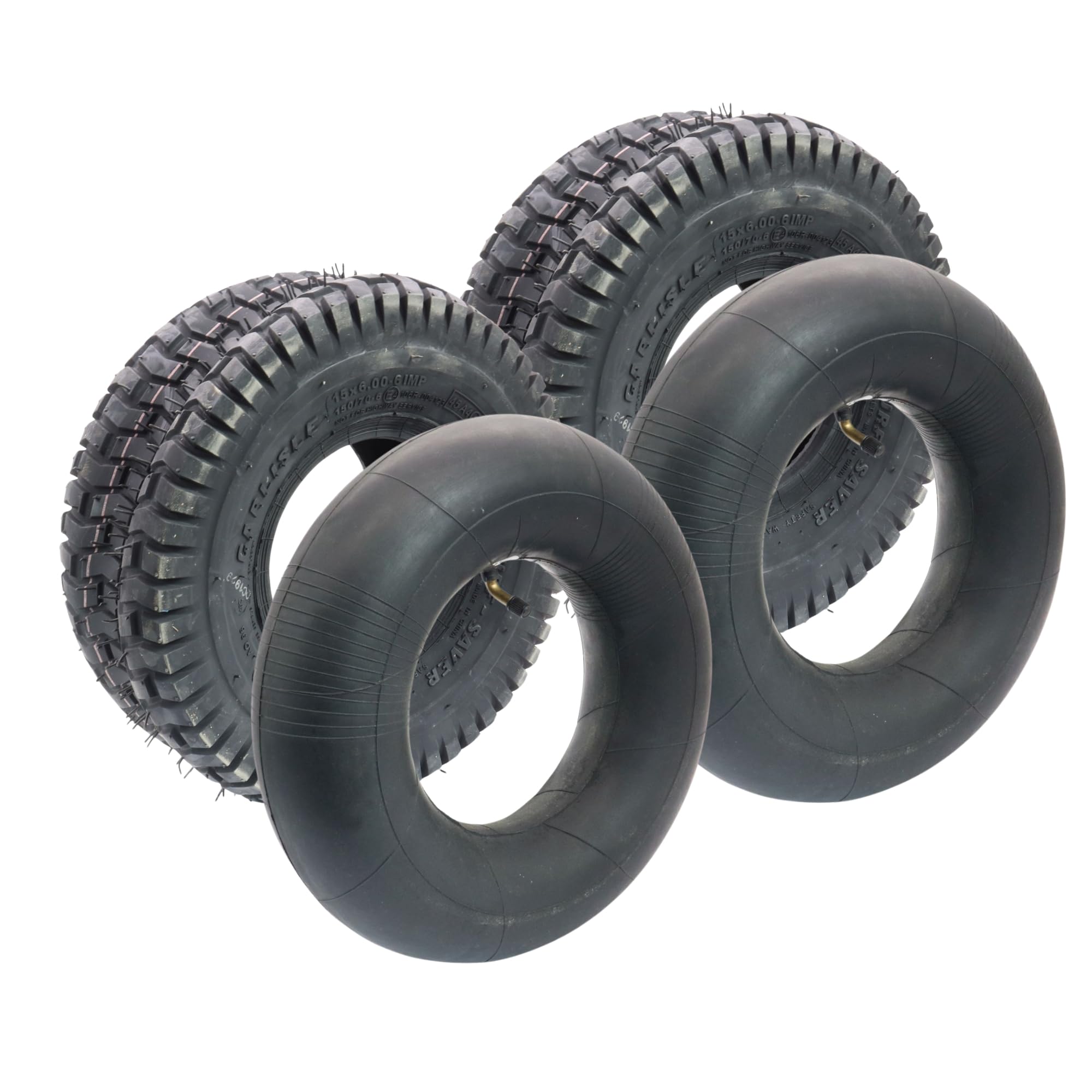 SECURA 2x Reifen 15x6.00-6 tubeless inkl. Schläuche mit Winkelventil TR87