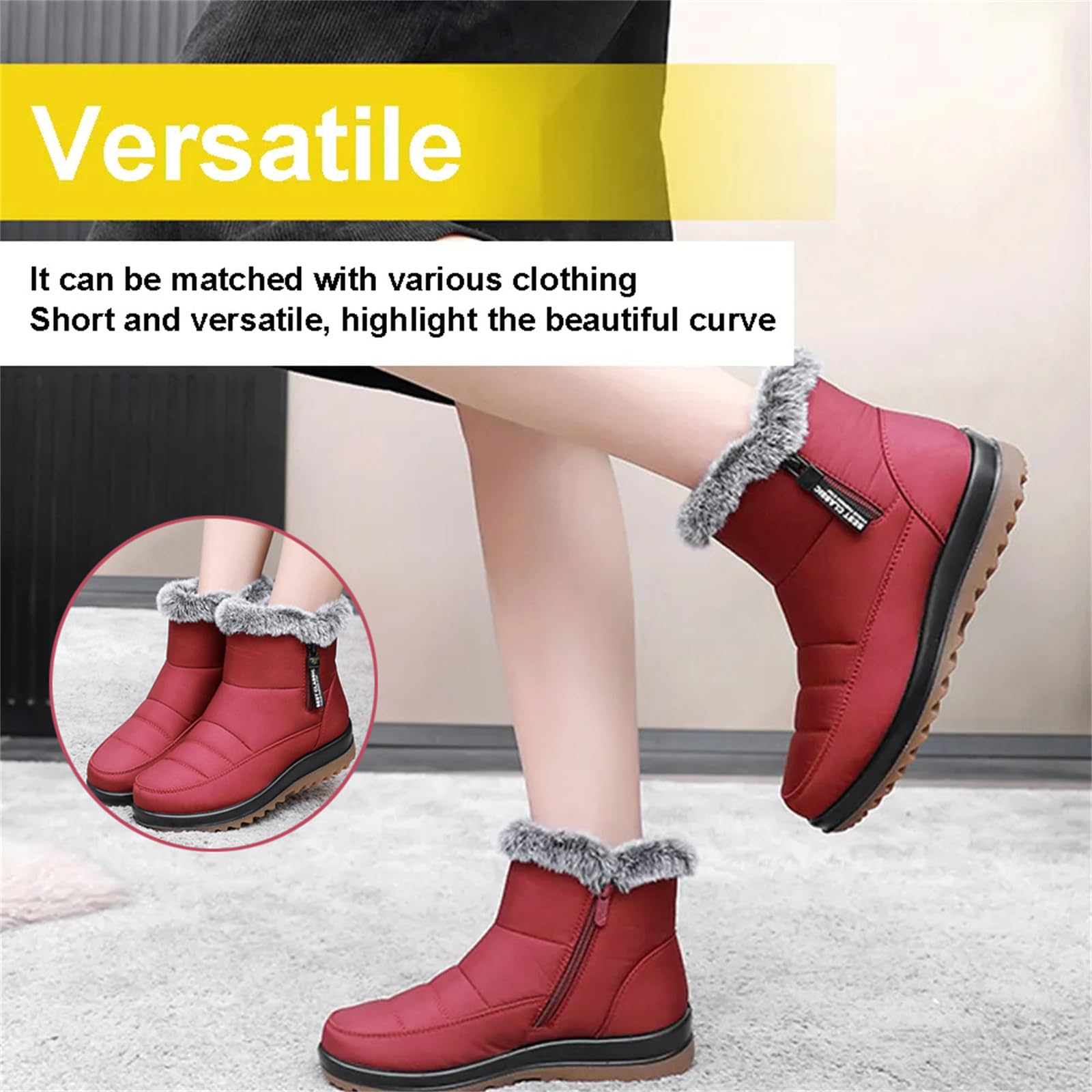 Botas de nieve de invierno para mujer, impermeables, antideslizantes, con forro de piel cálida, botas de invierno cómodas para exteriores