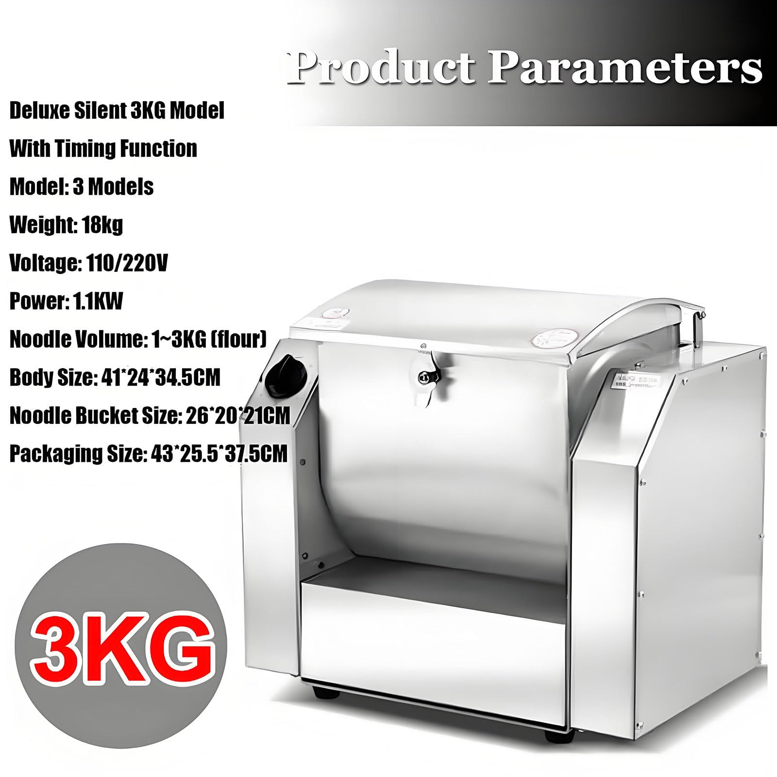 Impastatrice Planetaria, Impastatrice Elettrica per Pizza in Acciaio Inox da 1100 W/1500 W, Impastatrice Planetaria Professionale, Funzione di Temporizzazione, Silenziosa 3KG