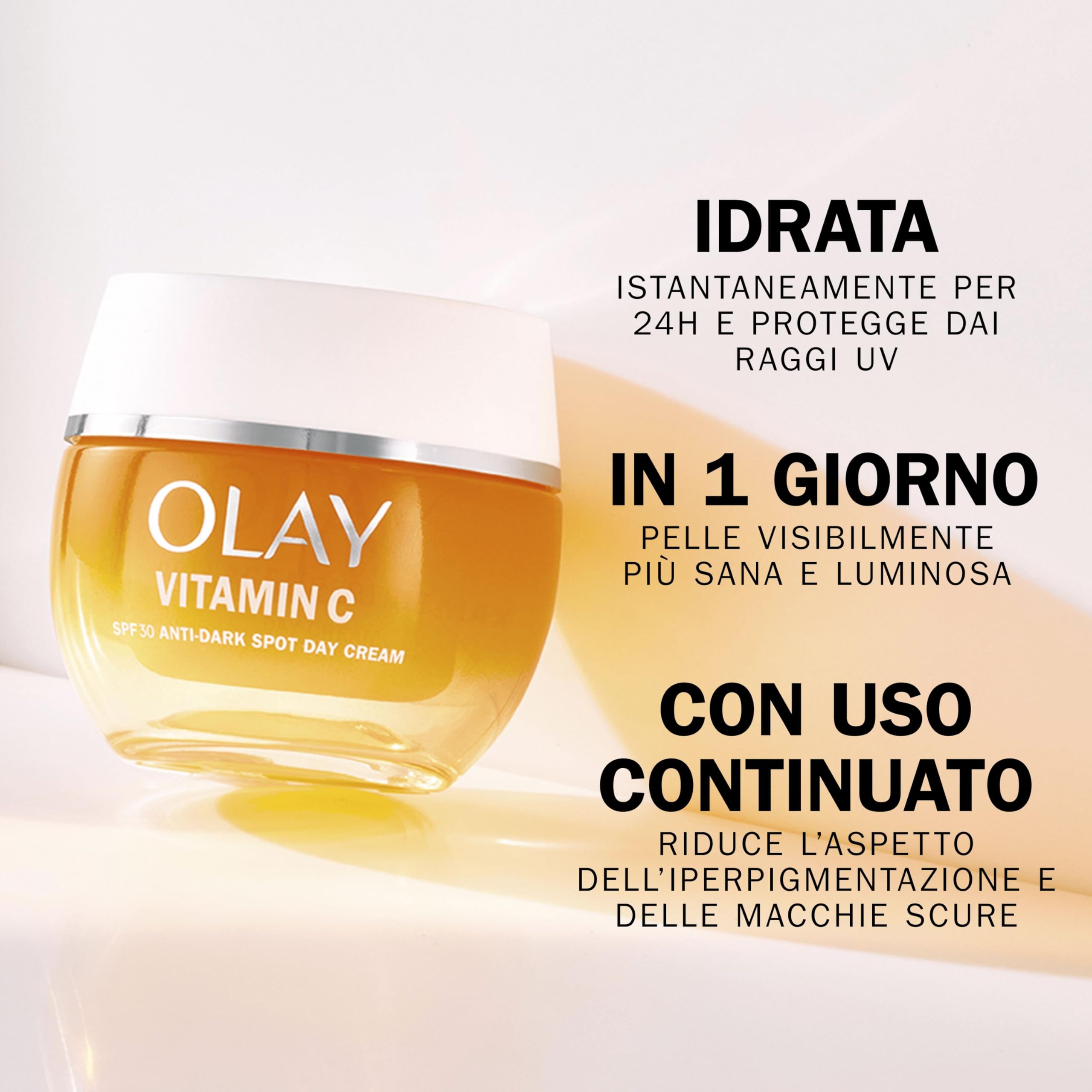 Olay Vitamin C Crema Viso Idratante Giorno SPF 30, Cura della Pelle con Niacinamide 99% di Purezza. Skin Care Illuminante: Azione Antimacchie, Uniforma e Idrata. Non grassa, Non Appiccicosa. 50ml
