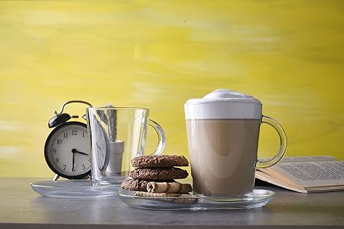 Miniatura 2 de DESTALYA Juego de tazas de café con asas y platillos | Tazas de vidrio transparente con mango de 13.52 onzas para bebidas calientes bebidas frías |