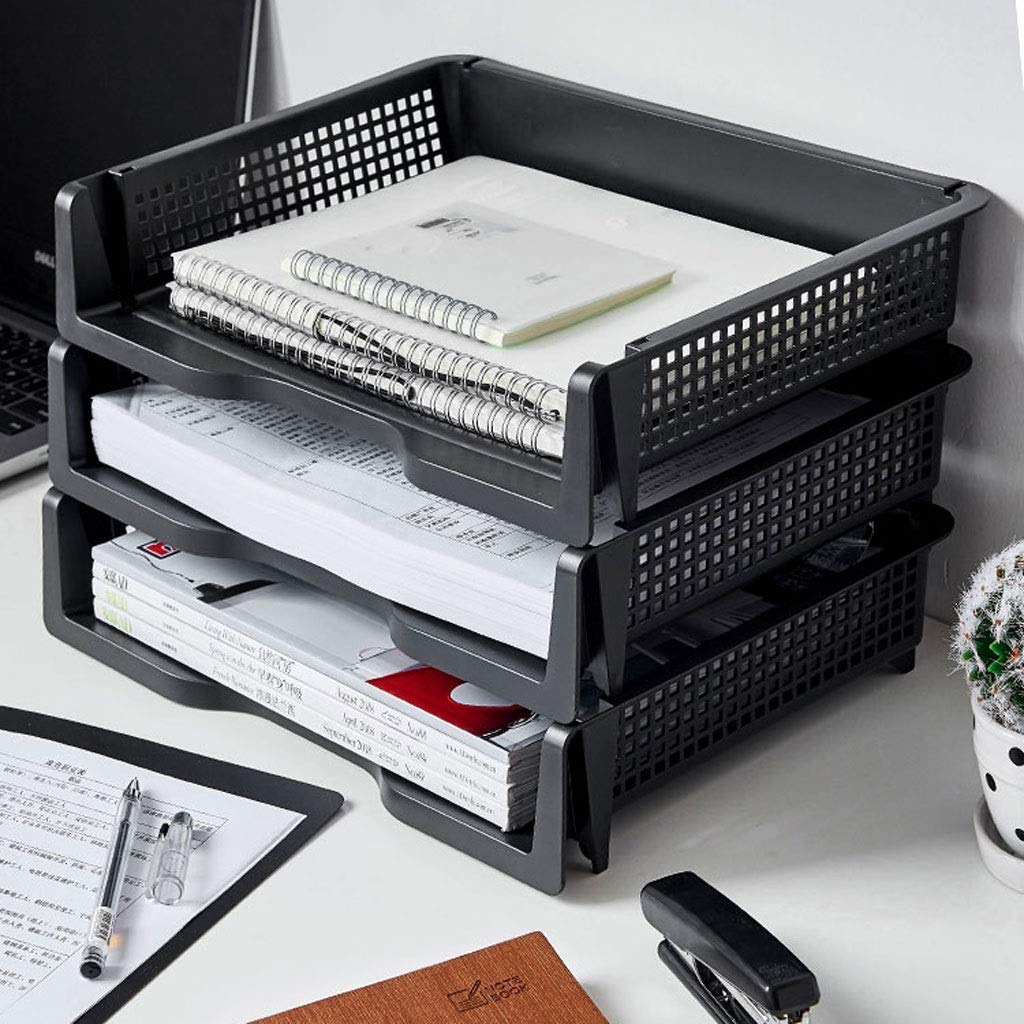 Stapelbare Büro-Briefablagen, Datenbox for den Schreibtisch im Büro, Aktenablage aus Kunststoff, A4-Papieraufbewahrungsbox, multifunktionale Aktenablage, Bürobedarf kann gestapelt werden (3 Packungen)