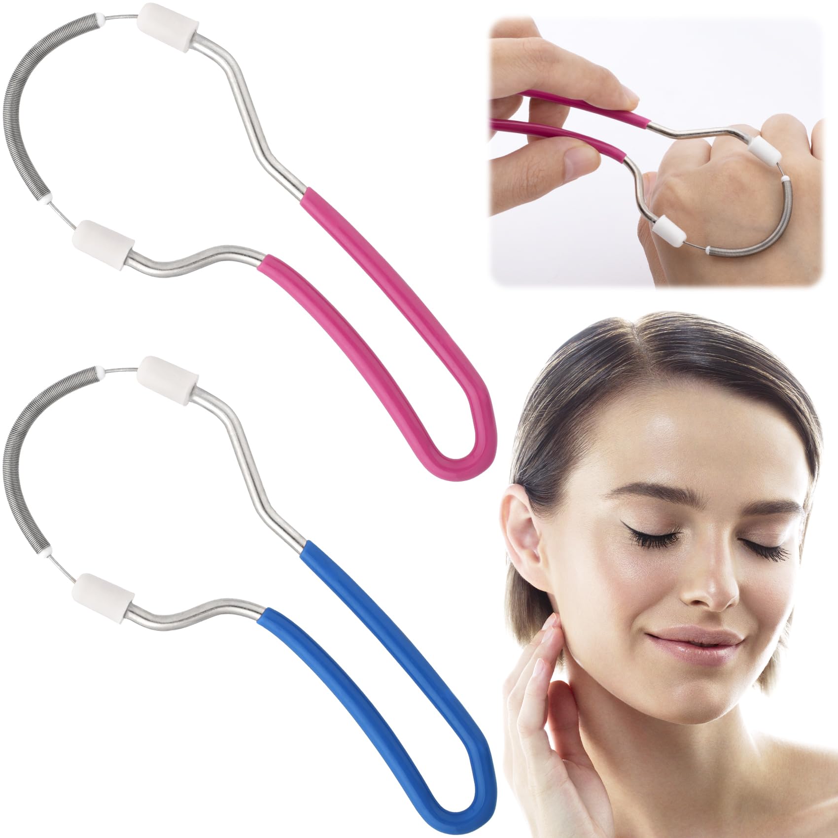 2pcs Manual Facial Hair Remover Portable Stainless Steel Spring Epilator Mild Facial Threading Hair Remover for Women Men