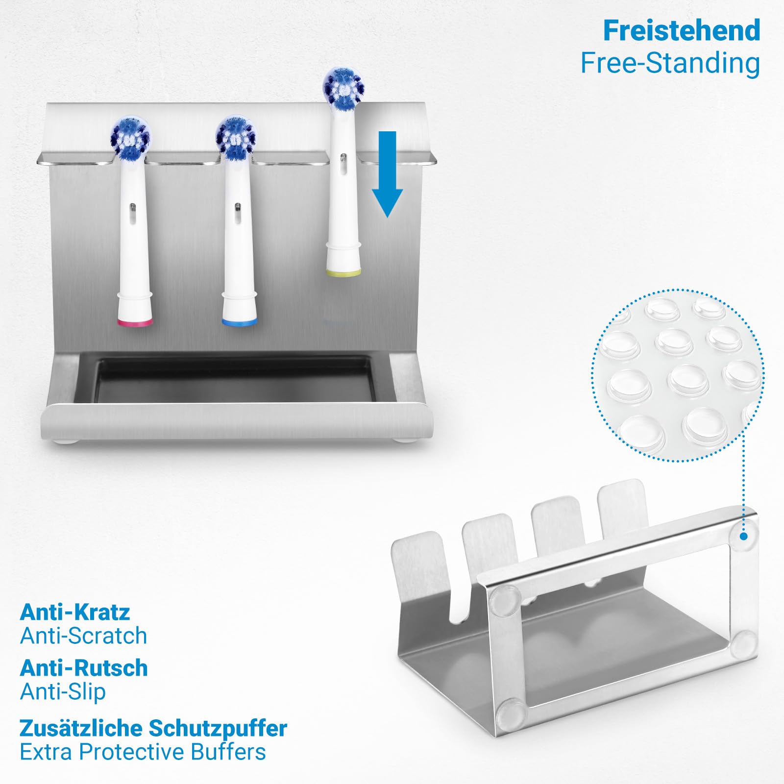 Siegvoll Uchwyt na szczoteczki do zębów ze stali nierdzewnej do Oral-B, iO, Philips Sonicare, itd., uchwyt na szczoteczki z pojemnikiem na 3 elektryczne szczoteczki do zębów