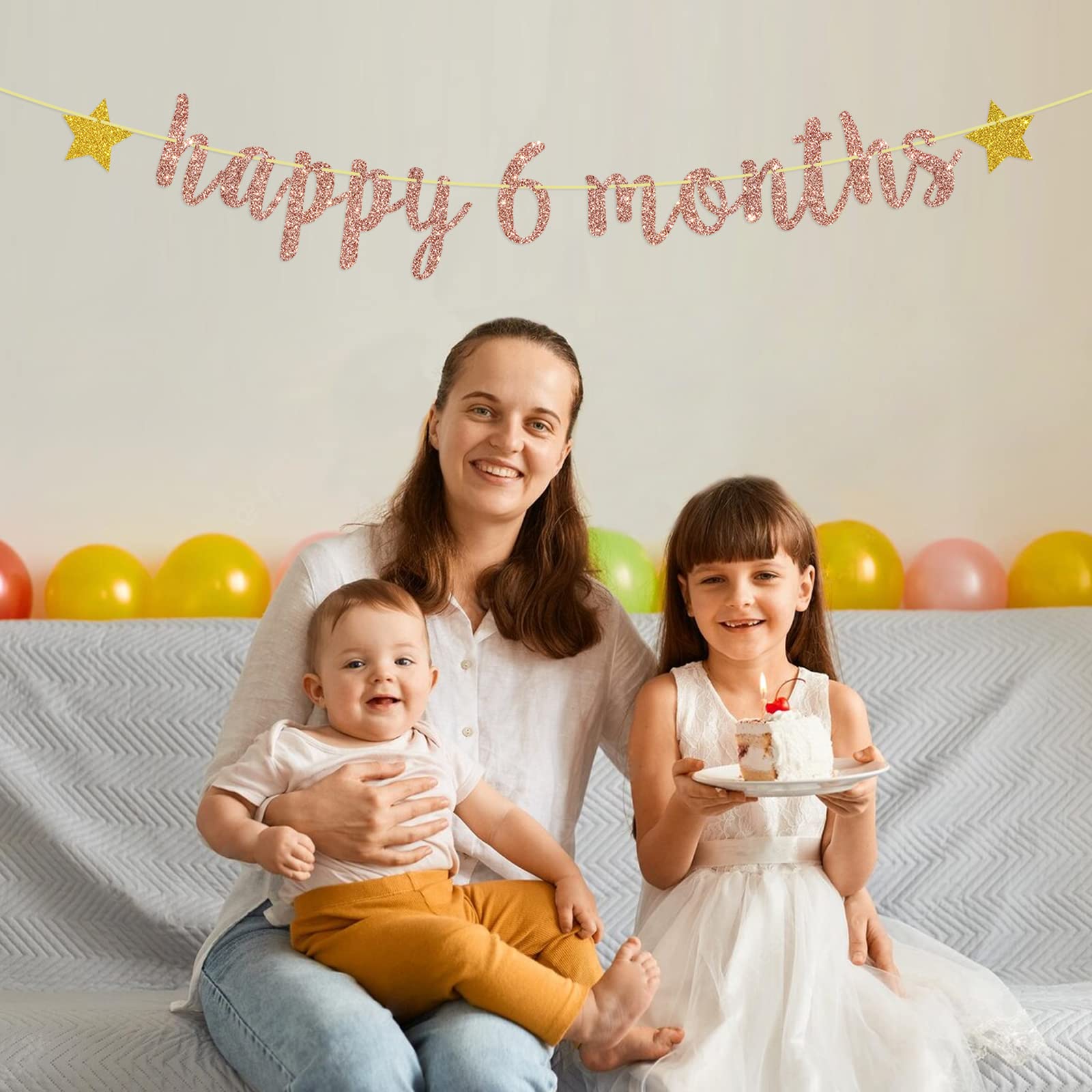 Half Way To One Banner – Rose Gold Glitter 6-Month Birthday Decor, DIY String - View #3