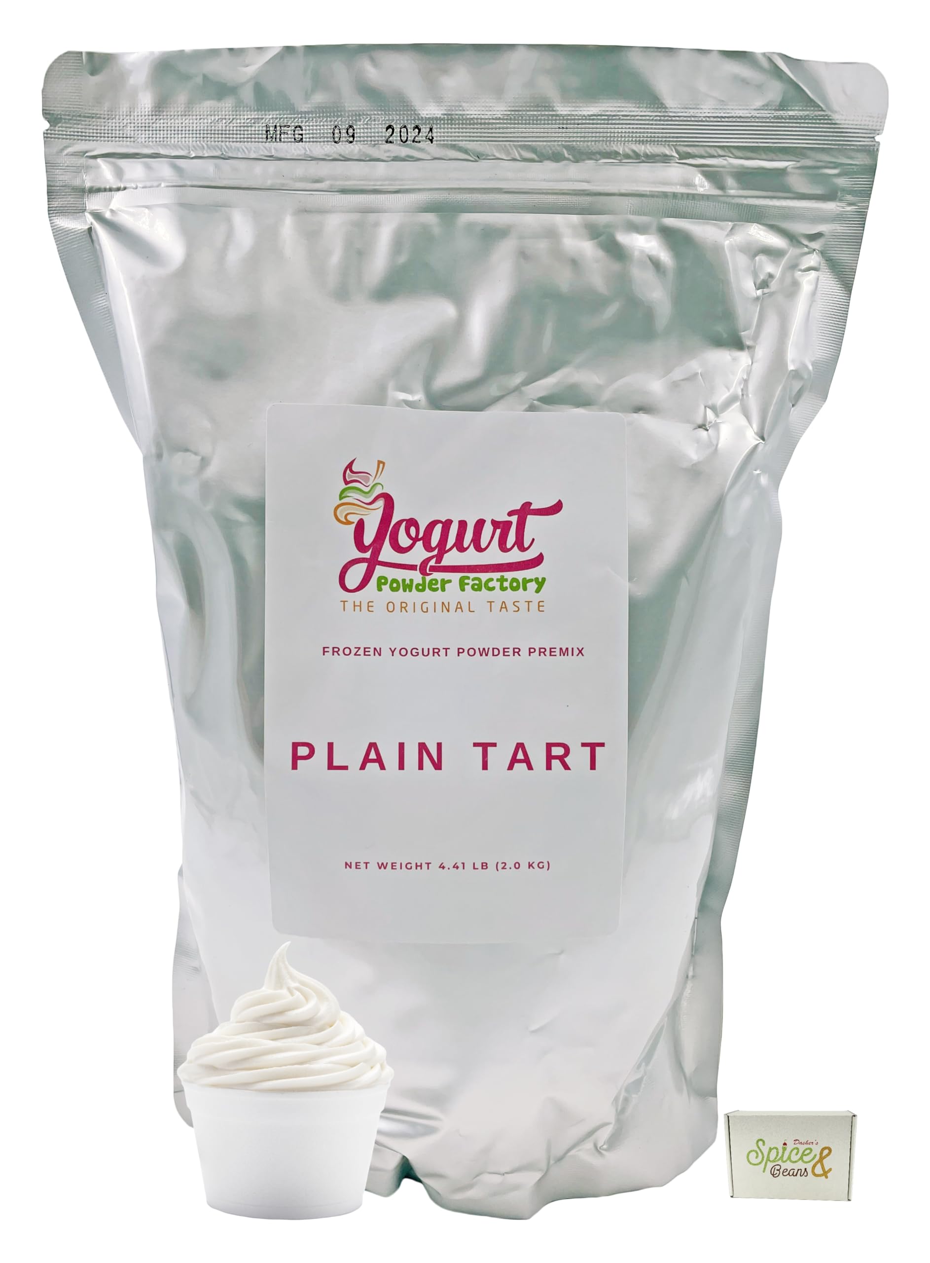 Frozen Yogurt Pre Mix By Dasher's Spice & Beans | Gluten Free & Low Fat | (70.4 oz., Plain Tart)