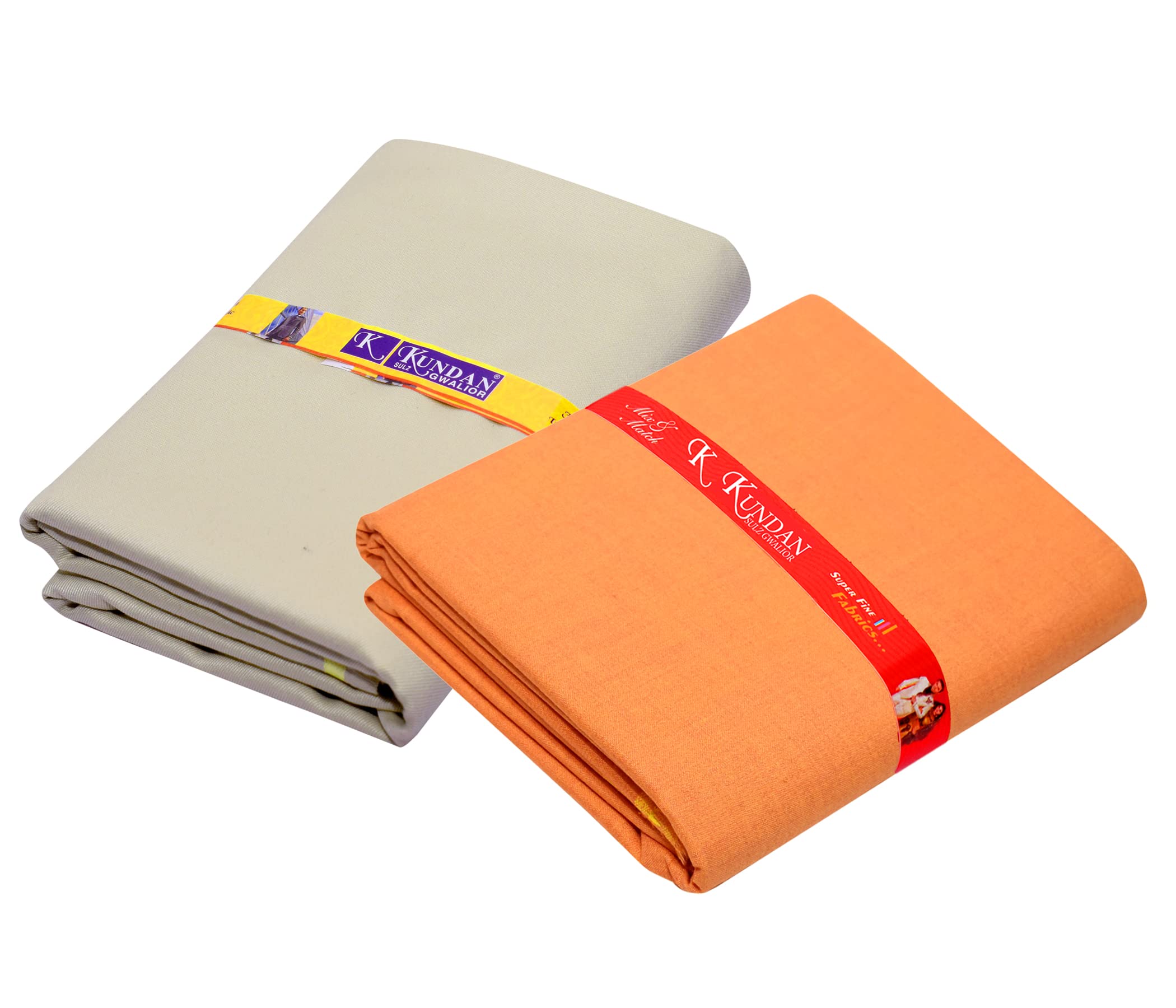 KUNDAN SULZ GWALIOR Men's Cotton Shirt & Trouser Fabric Combo Set (Beige & Orange)-picture-31