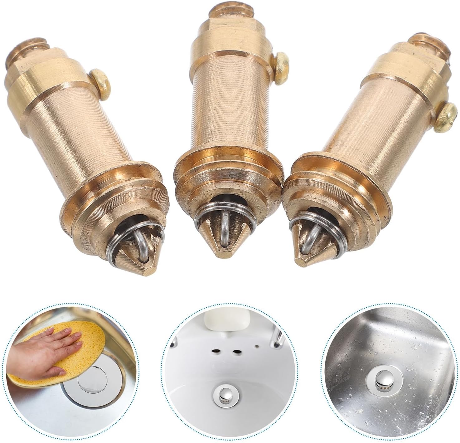3pcs Pop up Drain Stopper Core Replacement Copper Tub Drain Stopper Spare Parts Leak-Proof Accessories for Bathtub