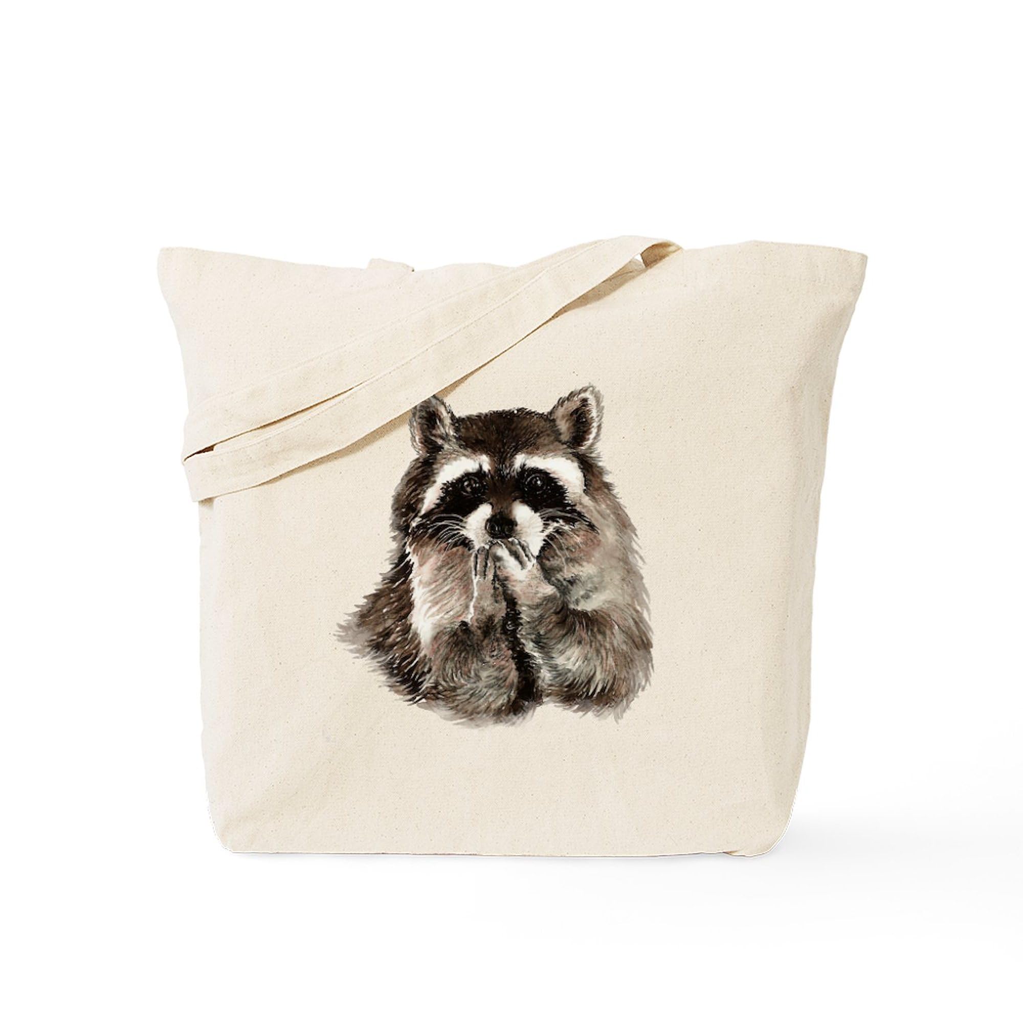 CafePress Cute Humorous Watercolor Raccoon Blowing A Kiss To Natural Canvas Tote Bag, Reusable Shopping Bag