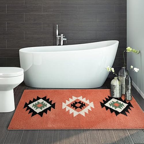 Miniatura 7 de Yancorp Alfombra de baño bohemia, lavable, de 24 x 60 pulgadas, antideslizante, moderna, de microfibra suave y absorbente, con parte trasera de