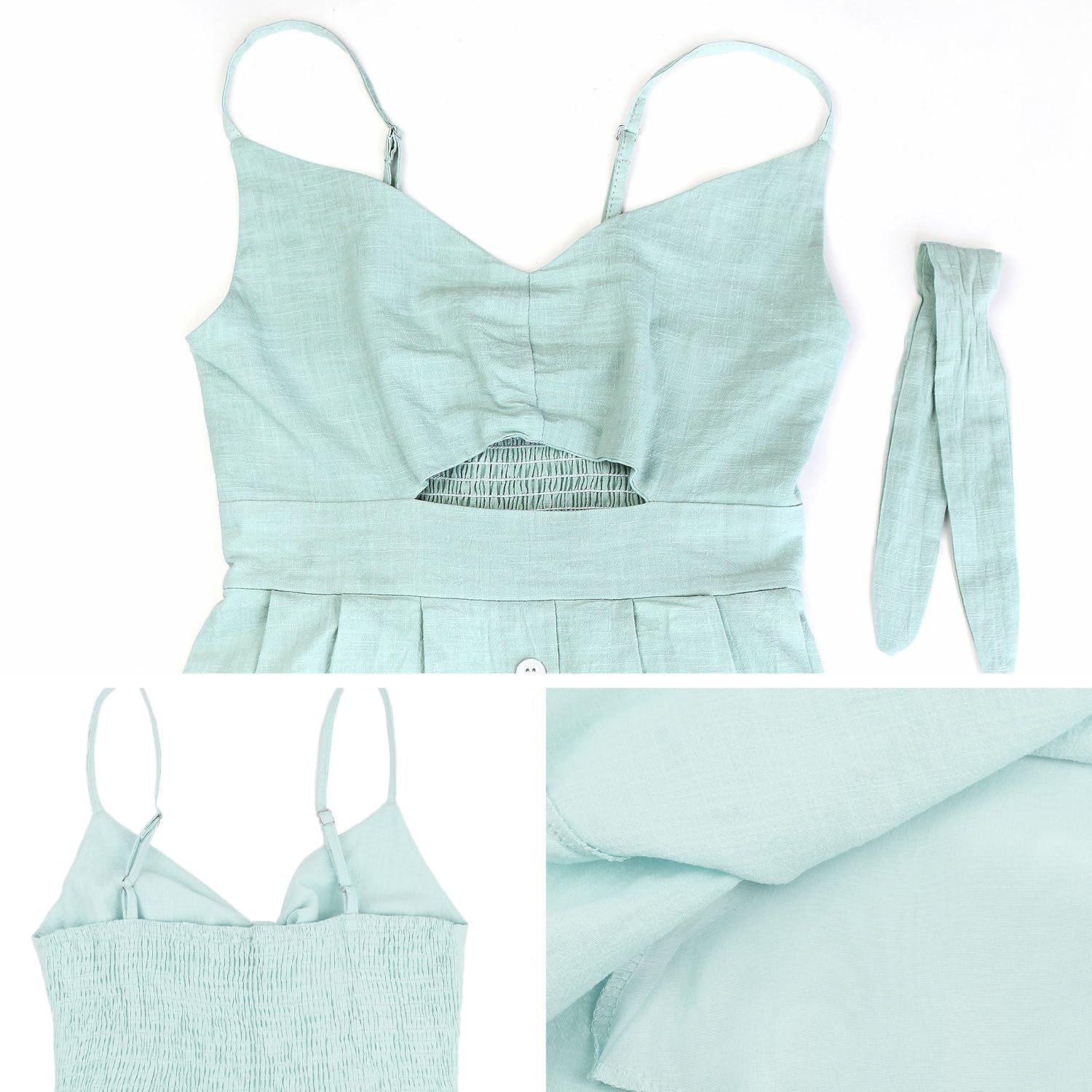FANCYINN Donne Vestito Spaghetti Strap Scollo a V Botton Down Legare Davanti Abito Midi