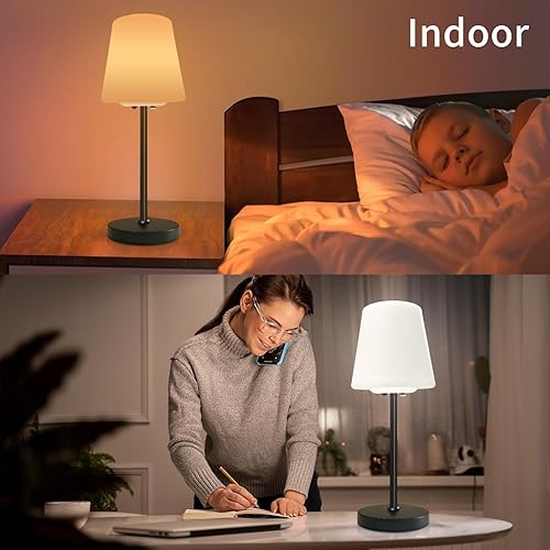 Miniatura 7 de Lámpara de mesa solar, lámpara de mesa para exteriores, lámpara de mesa recargable de 3 modos de color, lámparas de mesa inalámbricas para
