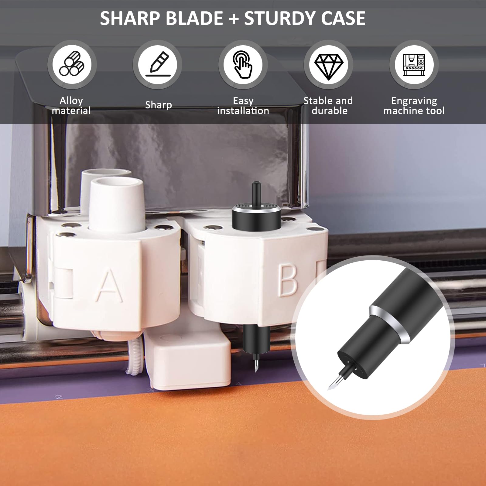 Deep Cut Housing, Metal Fine Point Housing, Stable Cutting Machine Deep Cut Housing, Replacement Portable Fine Point Holder Housing for Glitter Vinyl, Cardstock, Adhesive Foil, Vellum (Black)