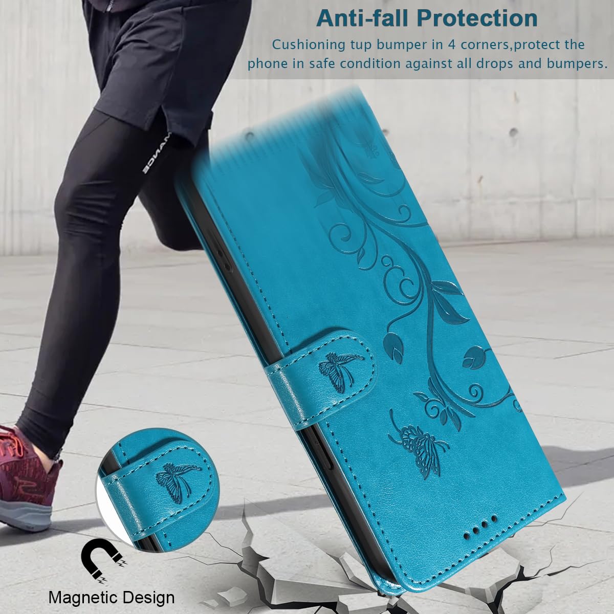 Cover Portafoglio Per Xiaomi Redmi 13C 4G / Poco C65 Con Vetro Temperato E Pellicola Fotocamera Inclusi, Blu