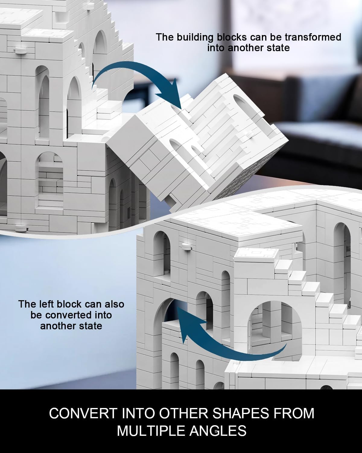 dOvOb Architectural Transformable White Castle Building Blocks Set - 1170PCS Construction Magic Maze Mode Collectible Display Set for Adults and Teenagers