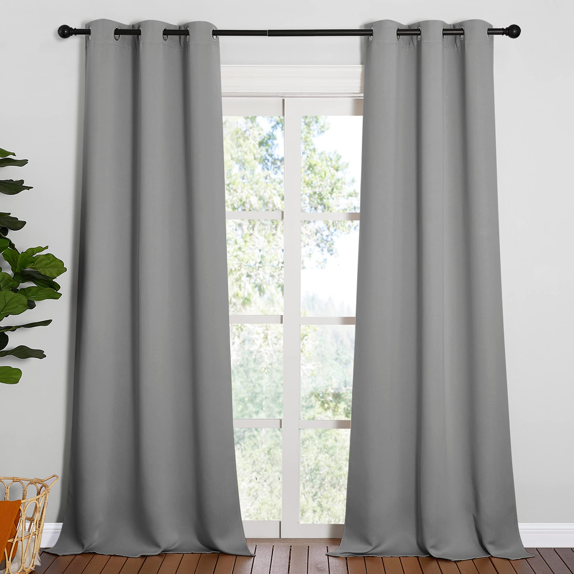 NICETOWN Thermal Insulated Blackout Curtains - Grommet Top Window Treatment Drapes for Hall (2 Panels, W42 x L95 inches, Silver Grey)