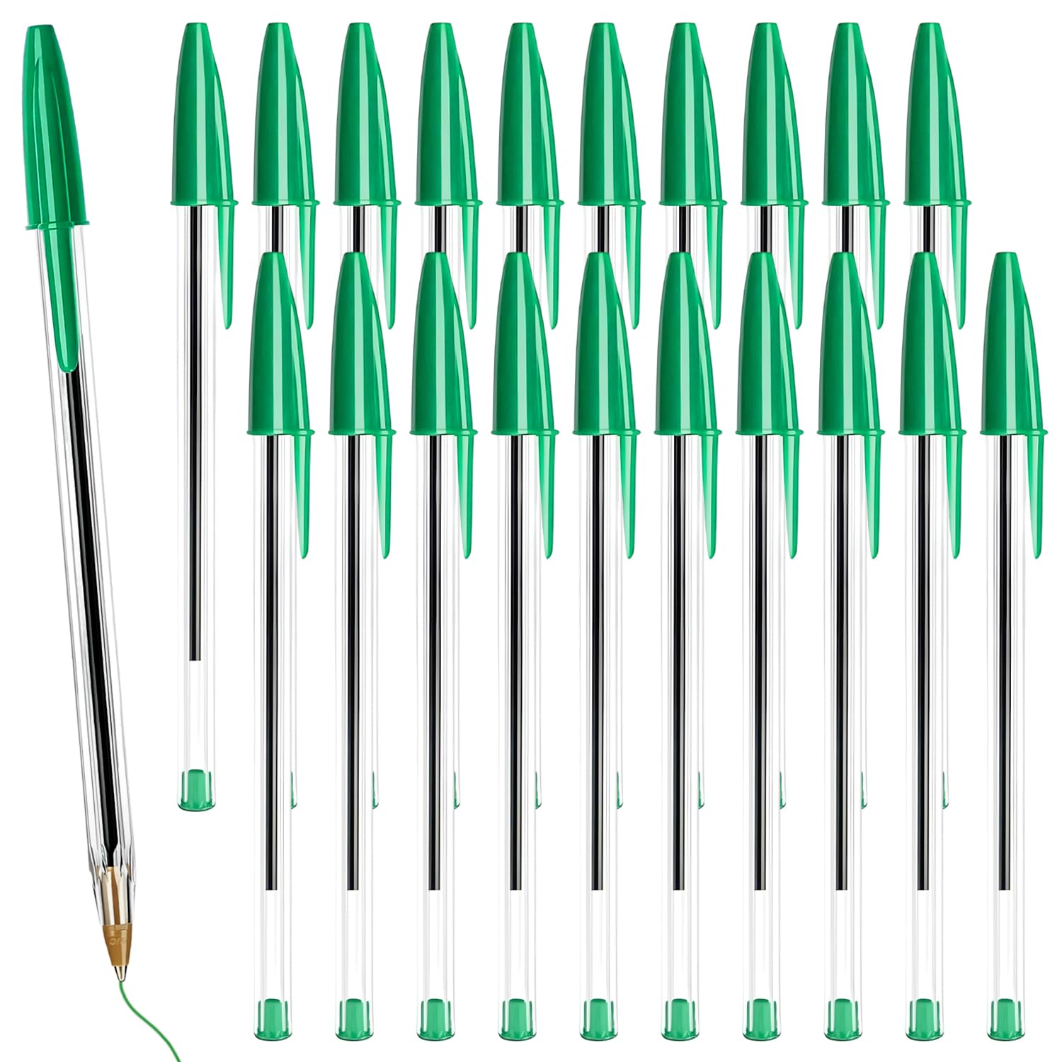MOTIBACK 20Pcs Light Green Ballpoint Pen,0.8mm Medium Point Ball Biro Pen with Comfort Grip - Office and Business Supplies Pens,Quick Drying Ink Fine Tip Roller Ball Pens with Plug-In Cover