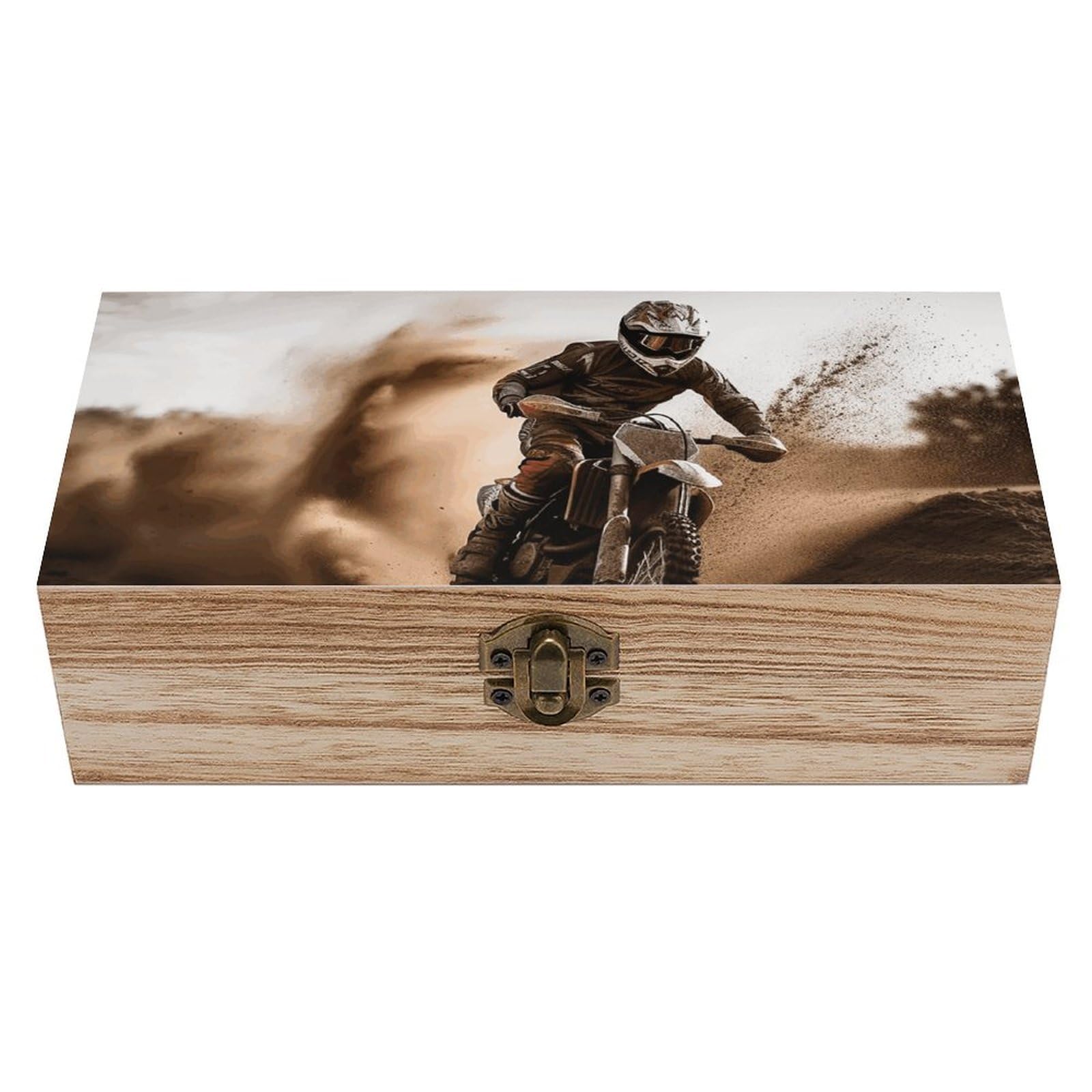 LZQPOEAS Motocross Wooden Storage Box Small Decorative Box with Hinged Lid Handmade Elegant Keepsake Storage Box for Jewelry, Photos, Trinkets, Letter Gifts, Small Heirlooms