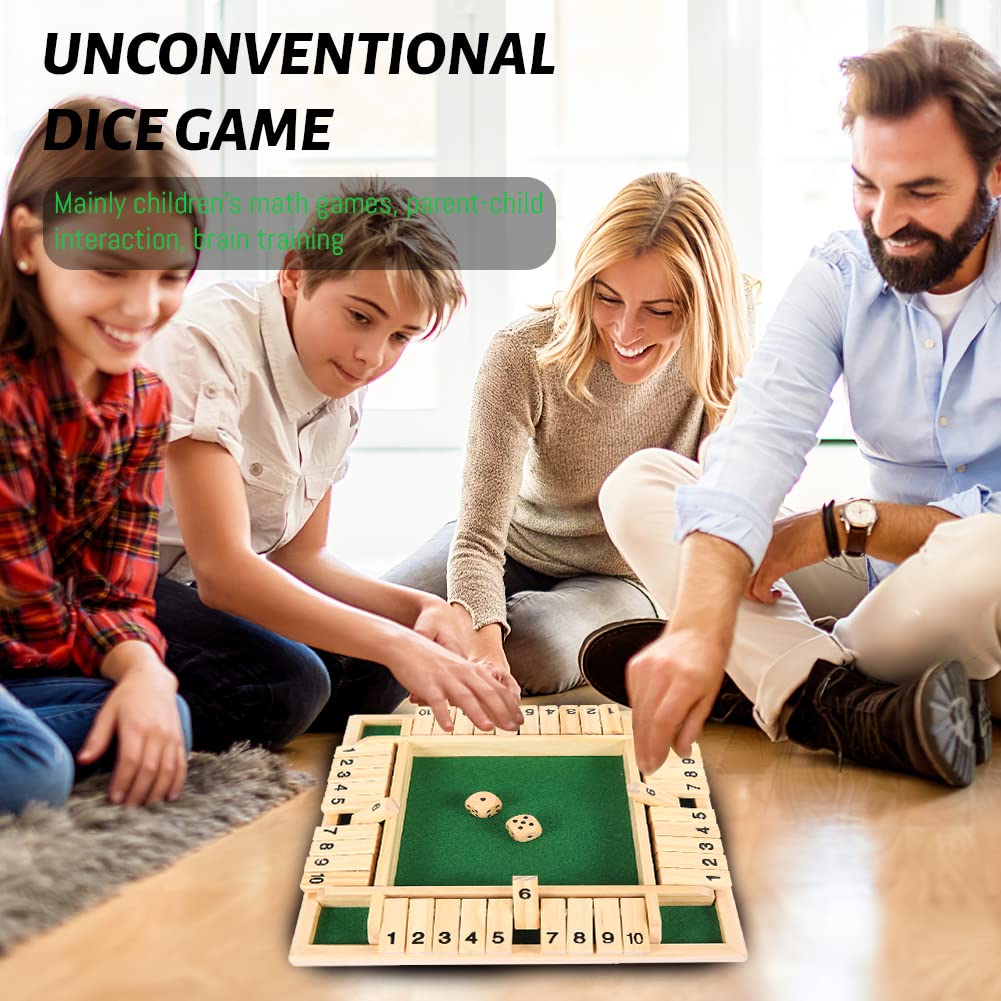 Shut the Box ACTOYS Shut the Box Game, drewniana gra planszowa z 2 kostkami, klasyczna gra w kości, gra planszowa, planszowa w kości, gry planszowe, gry matematyczne dla dzieci i dorosłych, 4 graczy