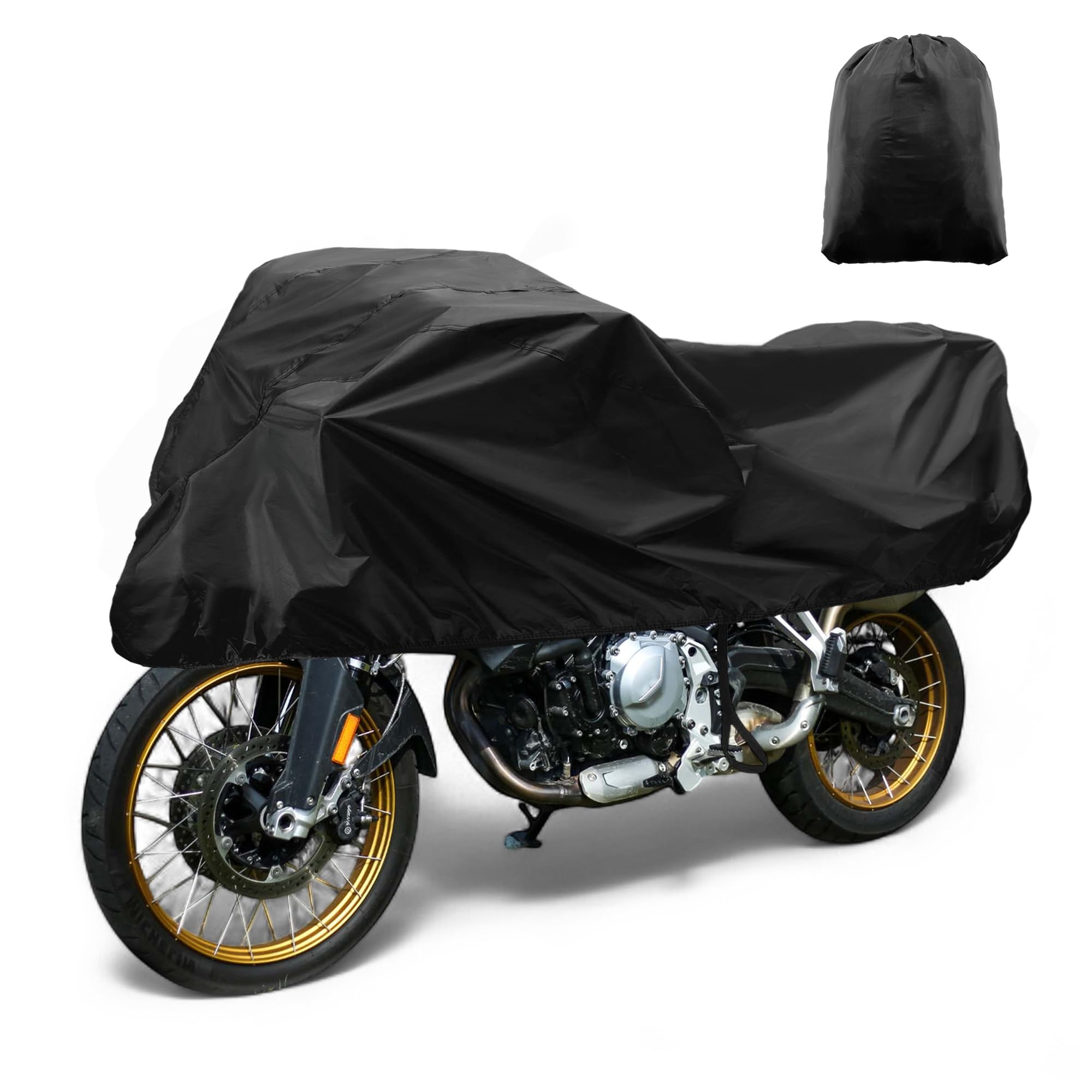 X AUTOHAUX Copertura per moto da esterni, impermeabile, mezza copertura 420D, in poliuretano, colore nero, protezione da sole e pioggia, adatta per 265 x 105 x 65 cm | Mezza copertura impermeabile per esterni, nera, protezione solare, copertura impermeabi