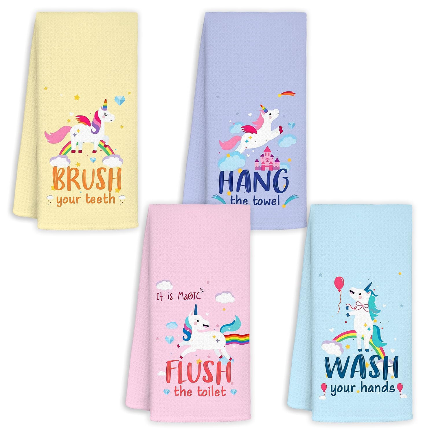 Jvpke Kids Bath Towel Set of 4, Kids Bathroom Set, Girls Bathroom Set, Hand Towels 1624 Inch, Colorful Pink Purple Blue Yellow Bath Towels
