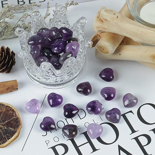 Miniatura 3 de Loveliome 7 piezas de piedra energética natural de cristal de palmera curativa de corazón de amatista (0.6 pulgadas), Piedra