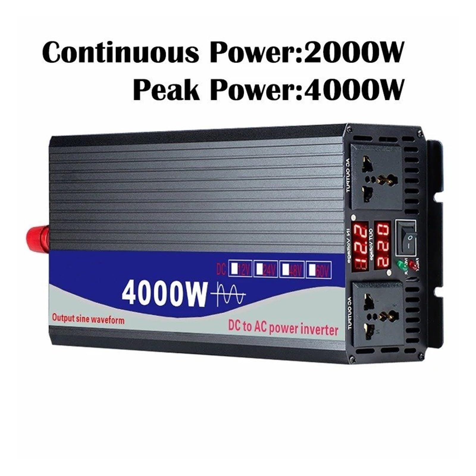 Convertisseur Onduleurs Solaires pour Voiture 3000W 4000W 5000W Onduleurs À Onde Sinusoïdale DC 12V 24V 48V 60V 72V vers AC 110V 220 Transformateur Tension(24V,230V(60Hz) Uni,4000W)
