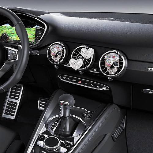Miniatura 4 de Clips de ventilación de calavera y corazón, 4 piezas de ambientadores de coche de calavera de cristal, clips de ventilación para difusor de
