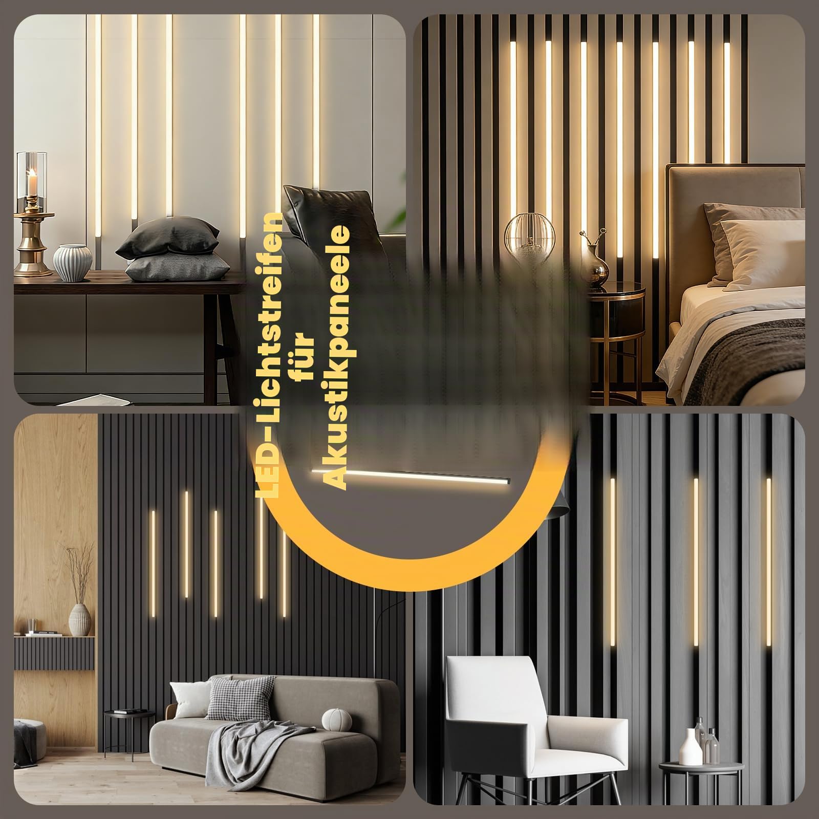 Akustikpaneele Beleuchtung, Dimmbare Zuschneidbar Eingebetteter Warmweiss 6 LED Strips mit Berührungssensor Einfache Installation für Akustikpaneele Regale Schränke Unterflurbeleuchtung