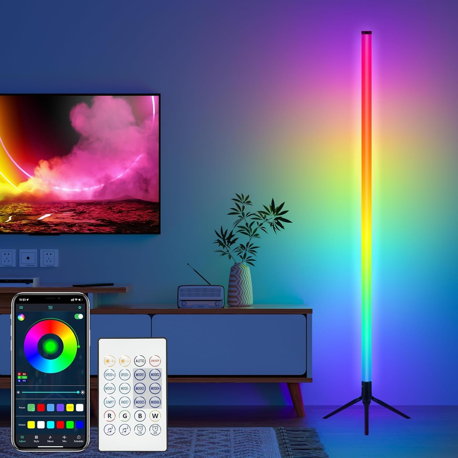 Cozylady Corner floor lamp 120cm, Smart RGB Floor Lamp, Dimmable LED Corner Lamp With Music Sync Color Changing APP Control Remote, Standing Floor Lamp, multi color Cozylady Corner floor lamp 120cm, Smart RGB Floor Lamp, Dimmable LED Corner Lamp With Music Sync Color Changing APP Control Remote, Standing Floor Lamp, multi color