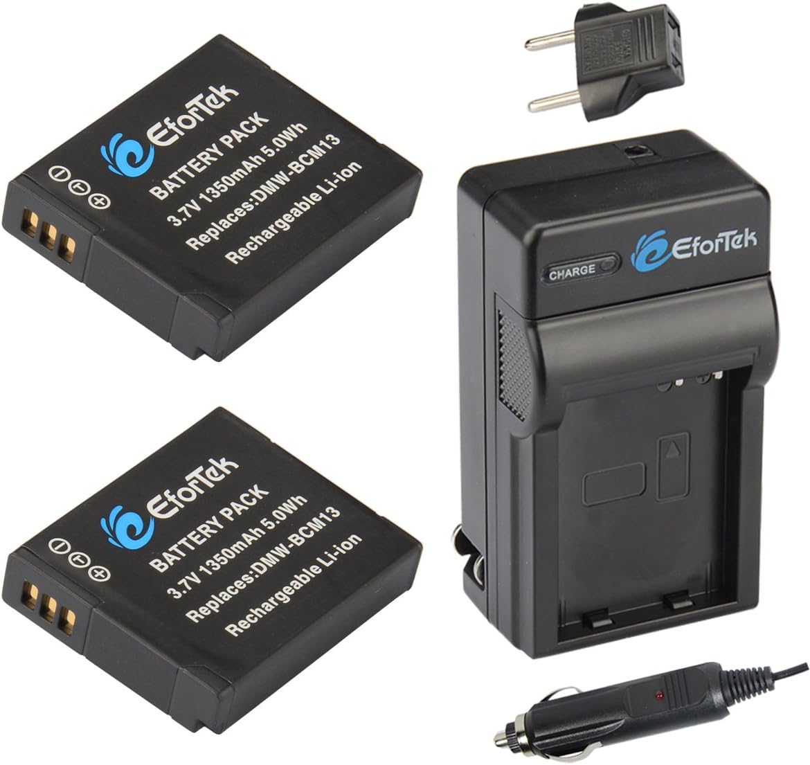 DMW-BCM13 Replacement Battery (2-Pack) and Charger kit for Panasonic Lumix DC-TS7, DMC-FT5A, TZ60, TZ55, TZ41, TZ40, TZ37, TS5, TS6, LZ40, ZS27, ZS30, ZS35, DMC-ZS40, DMC-ZS45, DMC-ZS50
