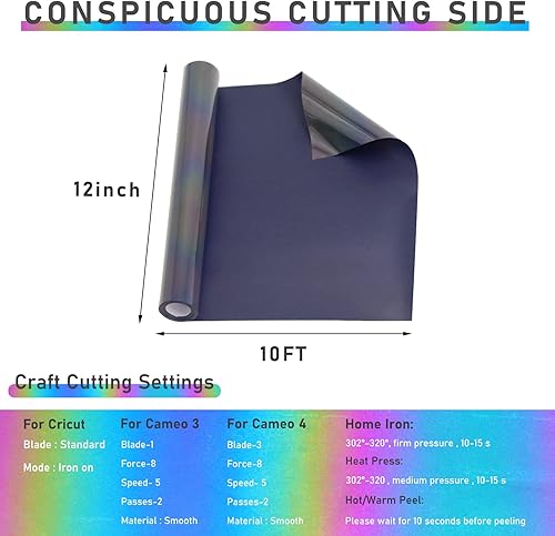 Miniatura 4 de Bonnyhtv Vinilo de transferencia de calor de metal HTV  12 x 10 pulgadas vinilo HTV texturizado con destello camaleón para camisas, vinilo de hierro