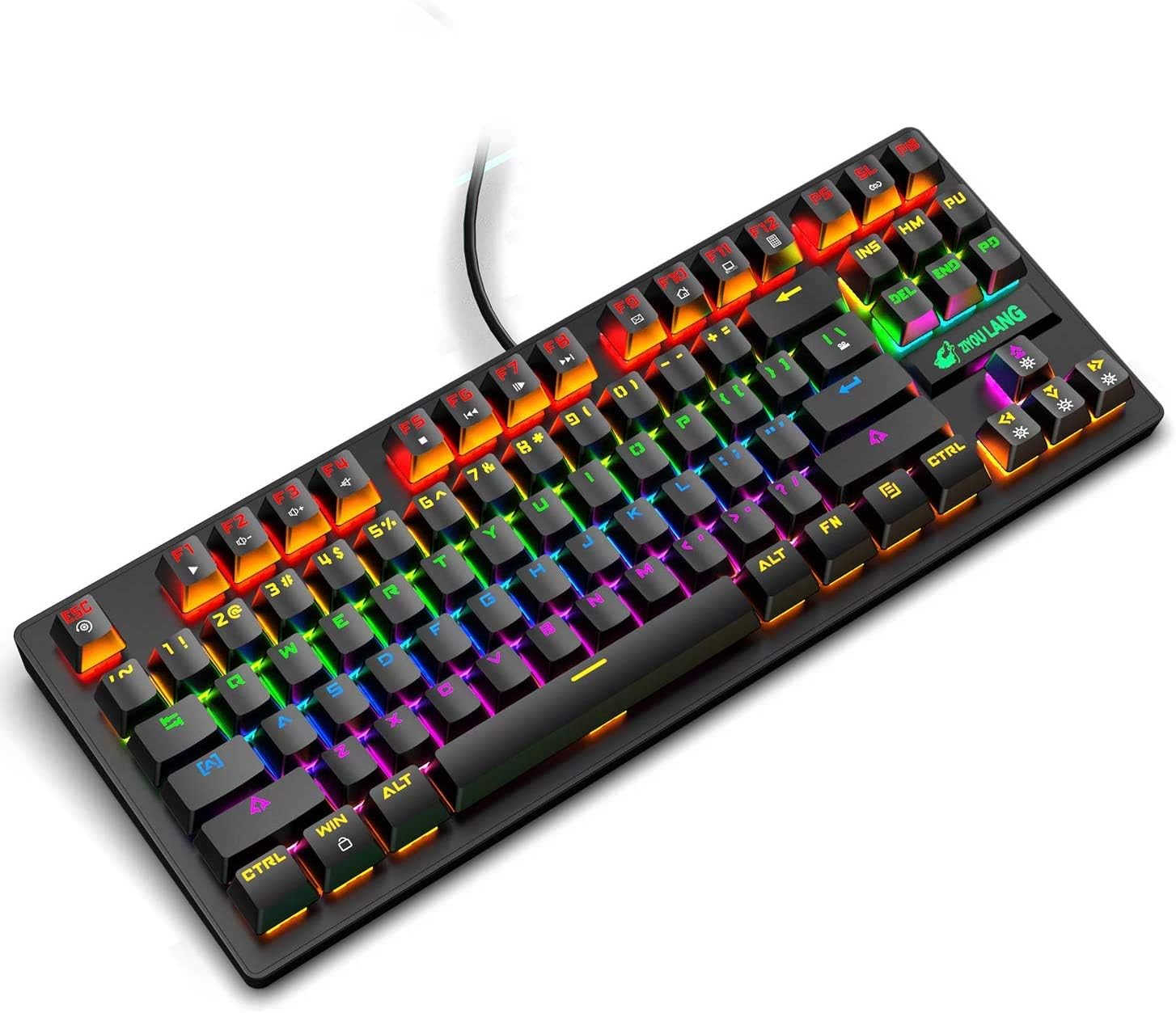 Gaming Keyboard, K16 87-Key USB Wired Ergonomic Mechanical Feel Gaming Keyboard with Multimedia Key Colorful Backlight for Both Office and Games