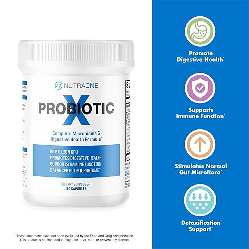 Miniatura 4 de Suplemento probiótico ProbioticX para mujeres y hombres por NutraOne - Probióticos para la salud digestiva y el apoyo inmunológico* (30 cápsulas)
