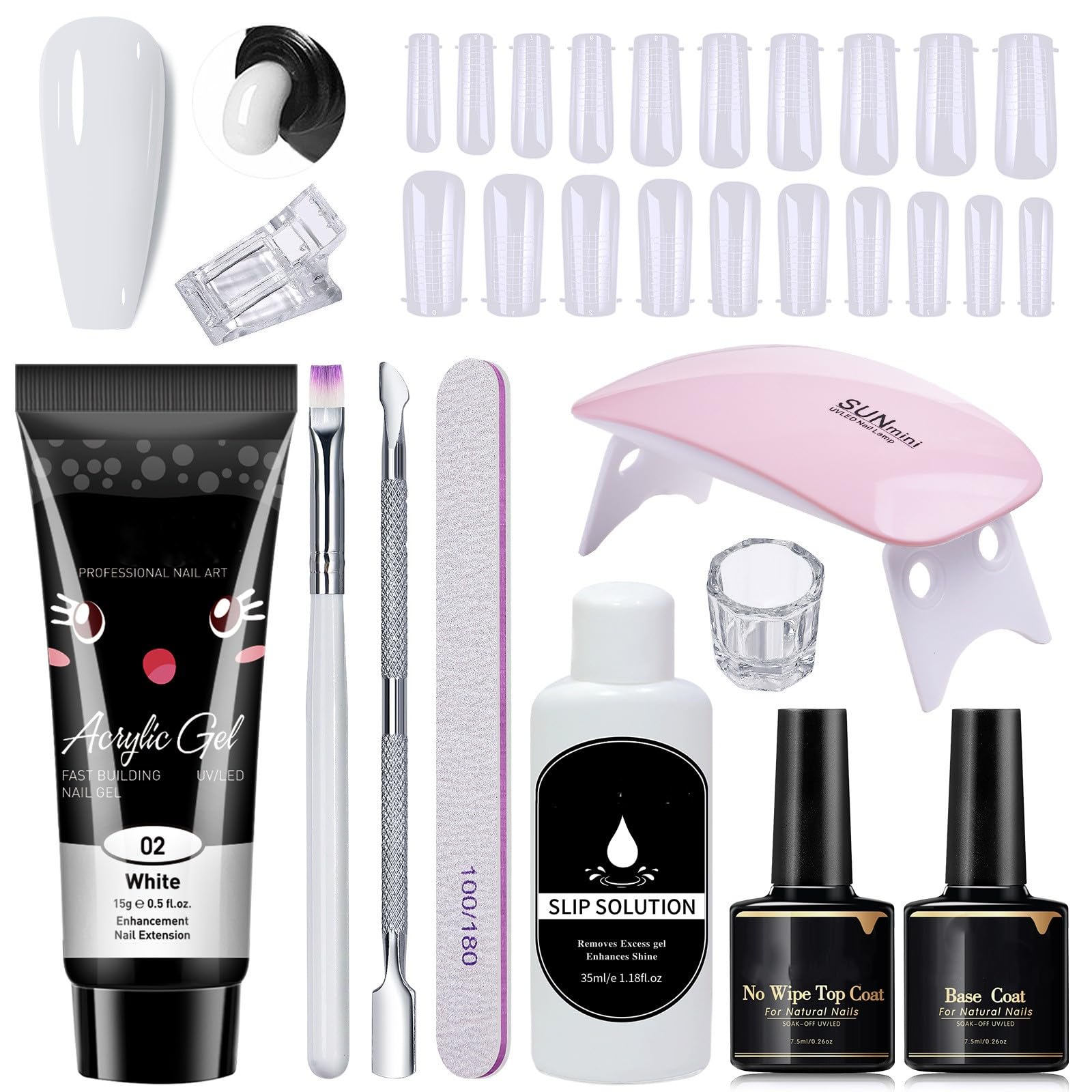 TODDLIS Acrylic Poly Nail Gel Nail Extension Set with Top Coat, Base Coat & UV Set of 11 (White)-image-13
