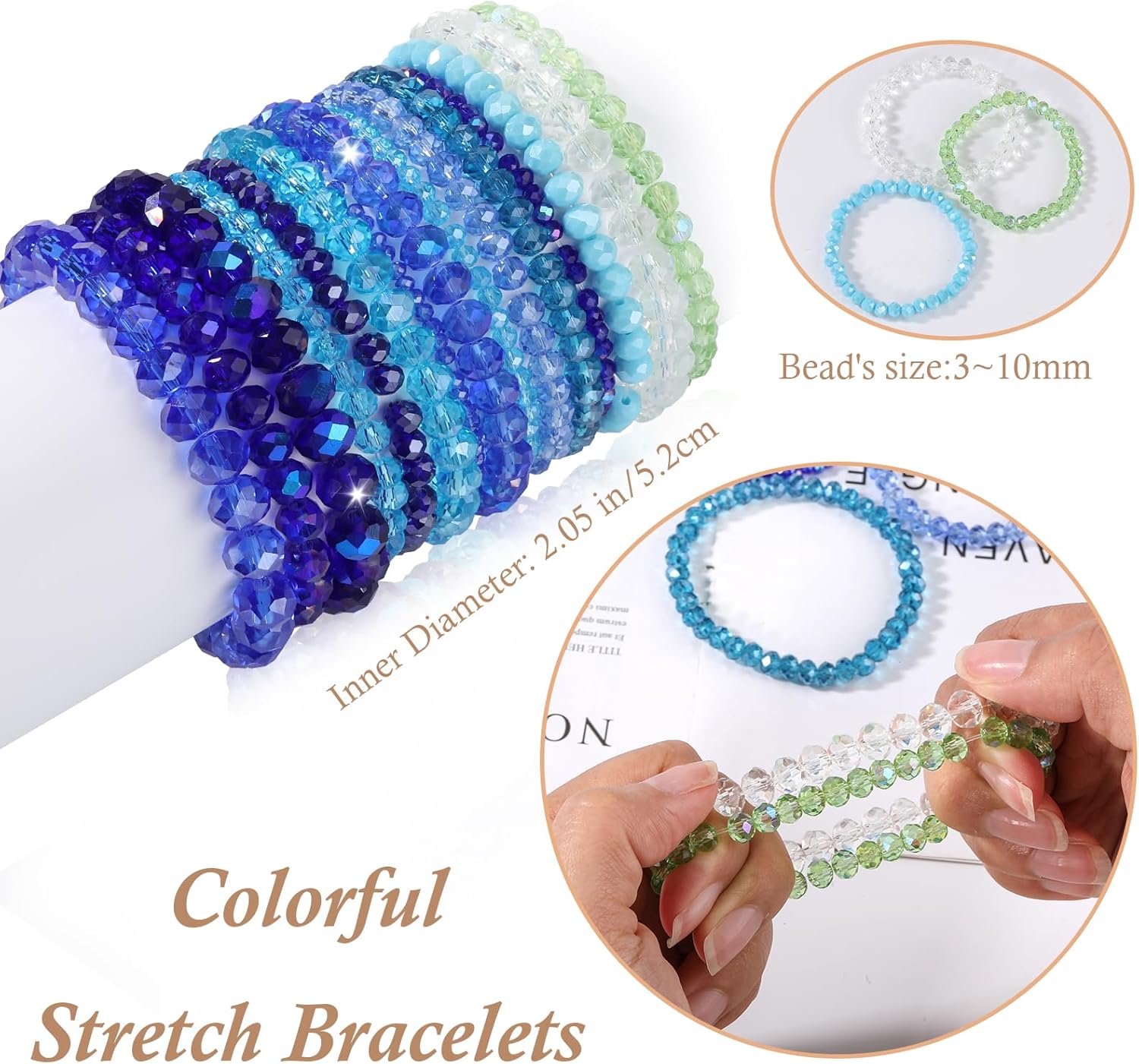 Ornaland 15 Pcs Beaded Bracelets for Women Blue Glass Bead Stackable Beach Surfer Stretch Bracelets Set Wrist Jewelry (Blue) - Image 2