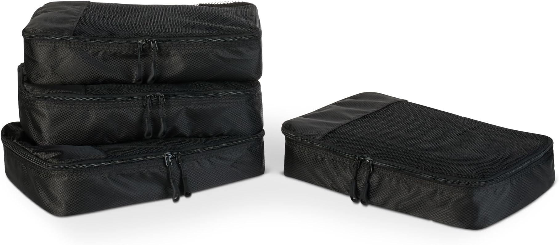 4-Piece Packing Cubes Travel Accessories Set, Luggage Organiser with Double Zip, Mesh Top, 100% Polyester, Medium, Black (Previously Amazon Basics)