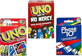 Mattel Uno No Mercy, Uno and Phase 10 Card Game, Combo Pack of 3