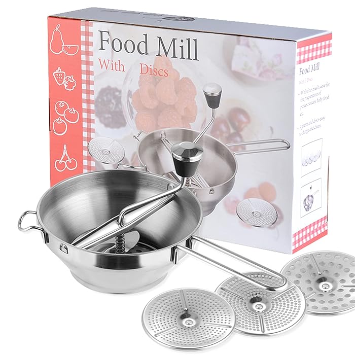 Buy Food Mill Stainless Steel, Rotary Food Mill With 3 Milling Discs, 2 Quart Capacity Mill for