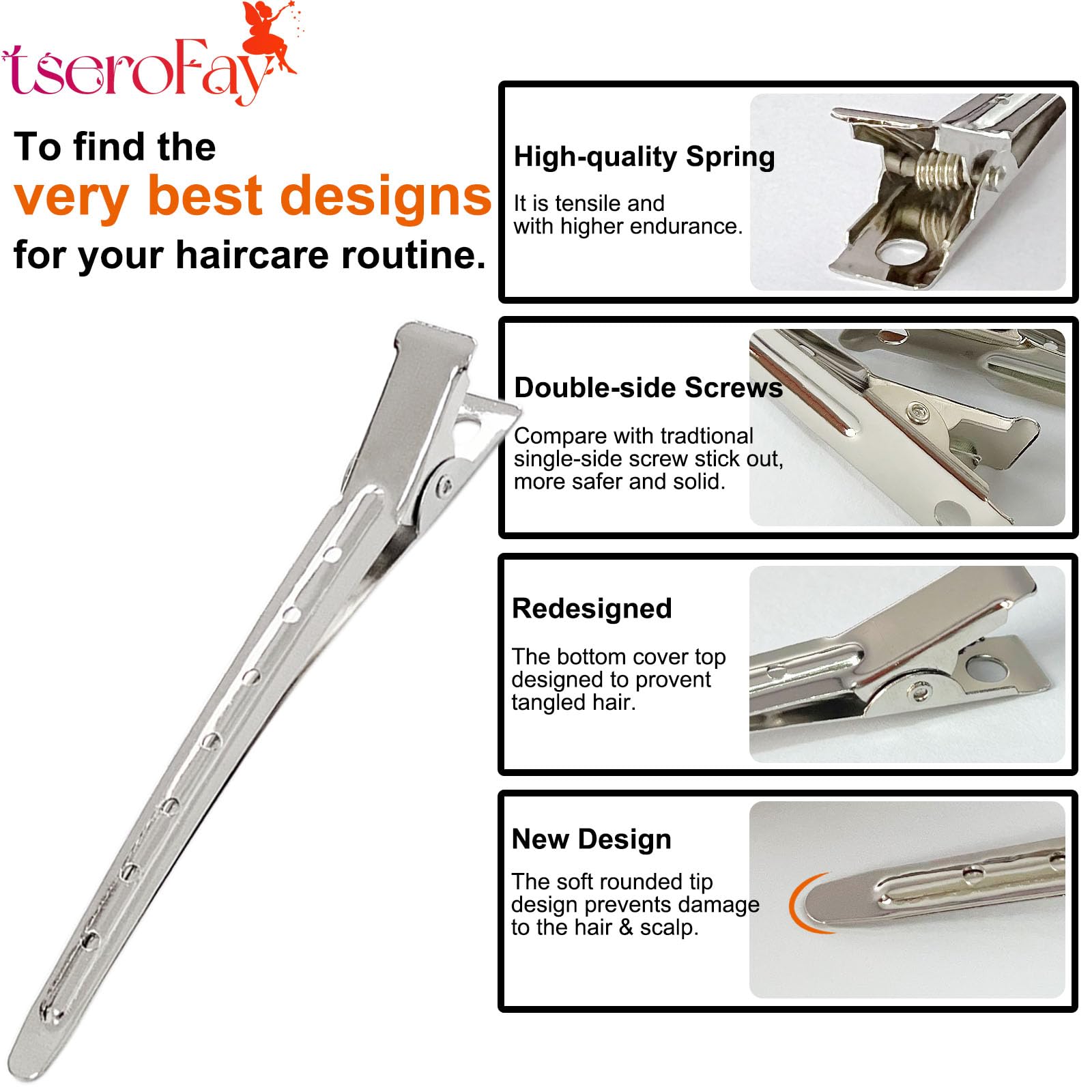 TseroFay 24 pinzas de pelo de metal, pinzas de pelo de pato de metal plateado para seccionamiento de peinado, pinzas de pelo largo de pico de pato, clips de rizo para cabello, clip de rodillo de
