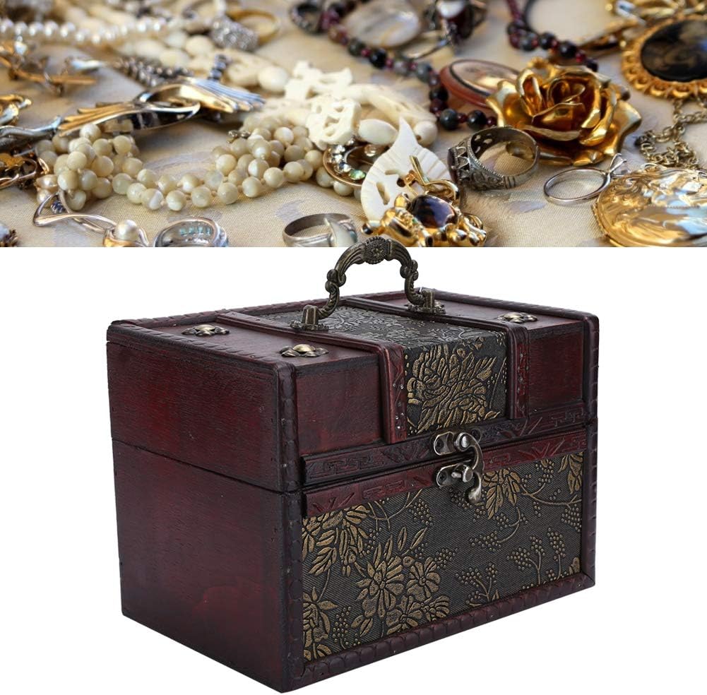 ZJchao Treasure Chest Wooden Chest Storage Case, Vintage Look Antique Design Small Treasure Chest Jewelry Box Jewelry Organizer(04)