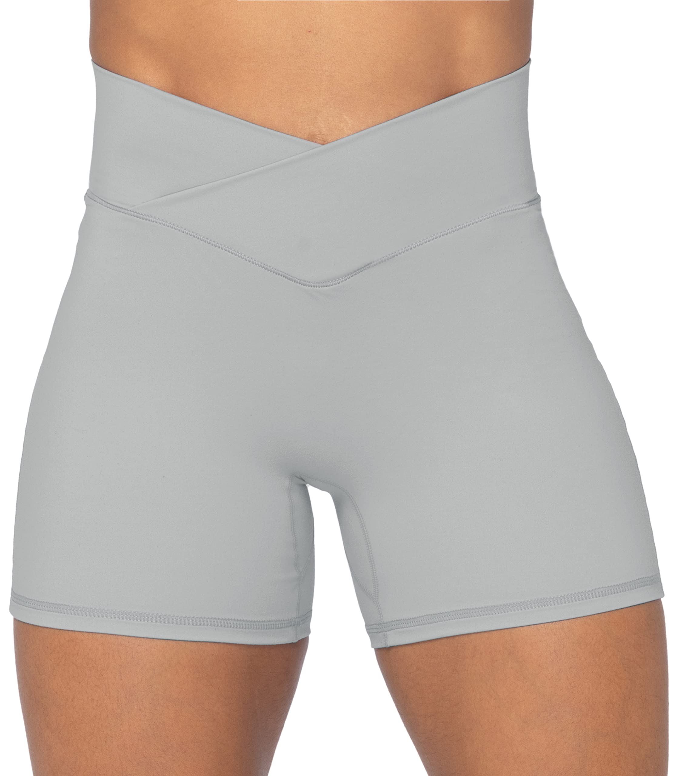 SunzelSoftmax Crossover Biker Shorts for Women, V Criss Cross High Waist Yoga Workout Gym Shorts with Tummy Control