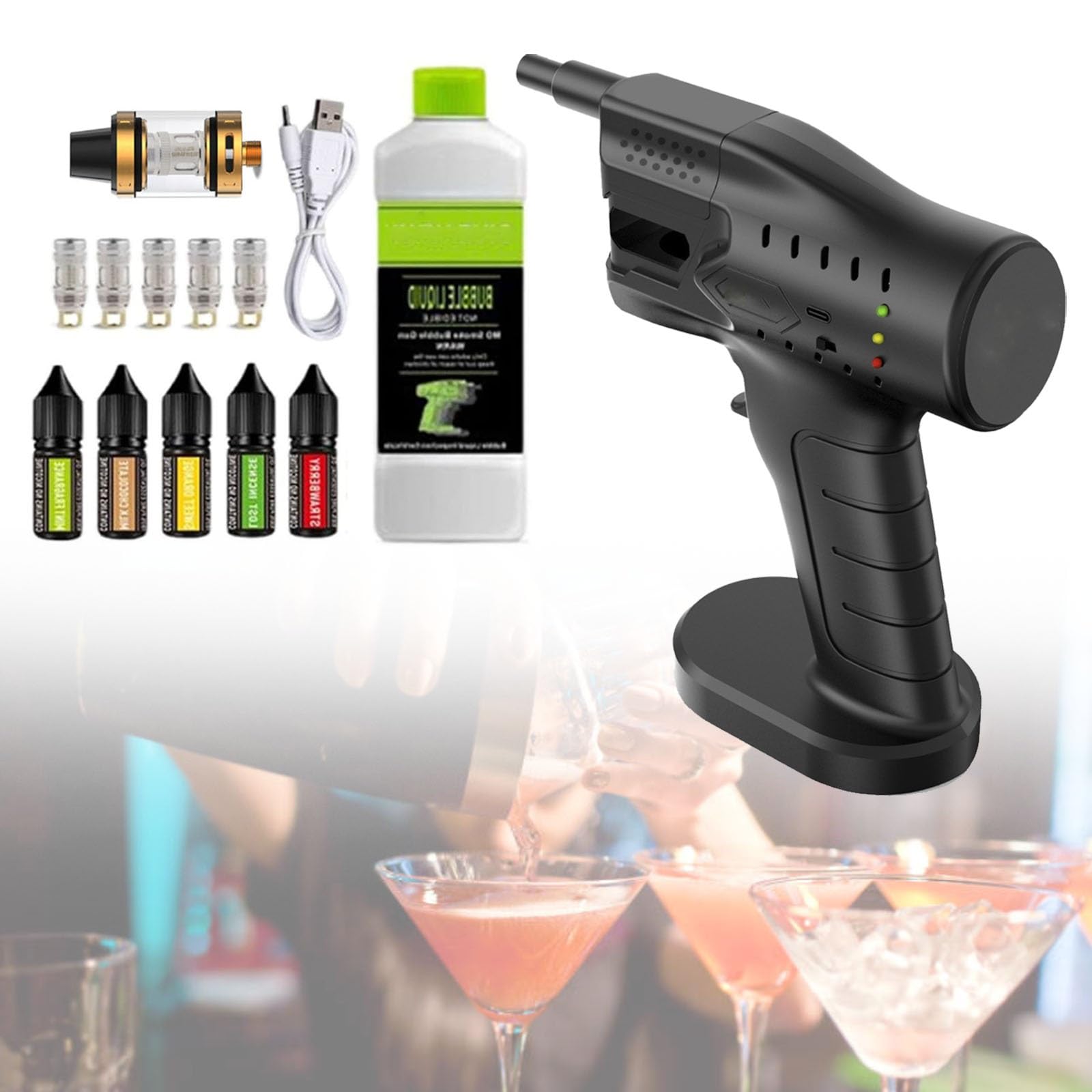 Pistolet do palenia, ręczny pistolet do baniek dymnych, zestaw do palenia koktajli Flavor Blaster, generator zimnego dymu, do napojów, molekularny rozpylacz wody do baru, kuchni i restauracji