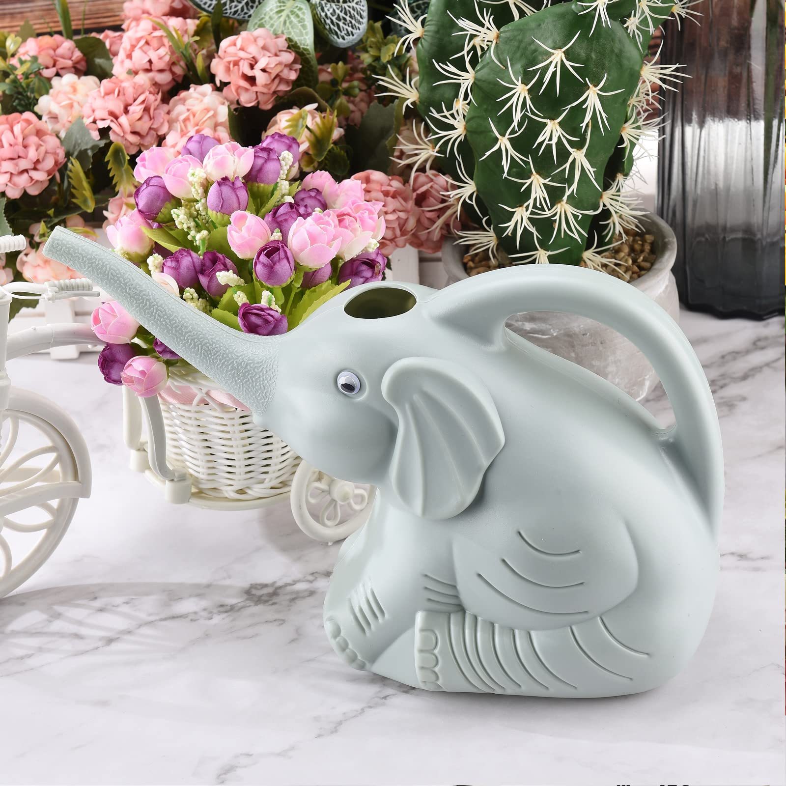Pcscevcr 2L Plastic Elephant Watering Can, Cute Animal Watering Can with Long-Mouth, Long Nose Elephant Watering Can Gardening Kettle (Blue)