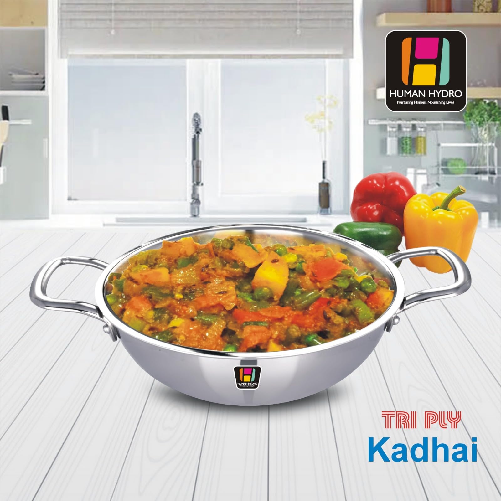Human Hydro Triply Stainless Steel Kadai (24CM/2.8L) with Lid | 3-Layer Steel–Aluminium–Steel | Induction & Gas Compatible | Easy to Clean | Heavy-Duty for Frying & Curries 4