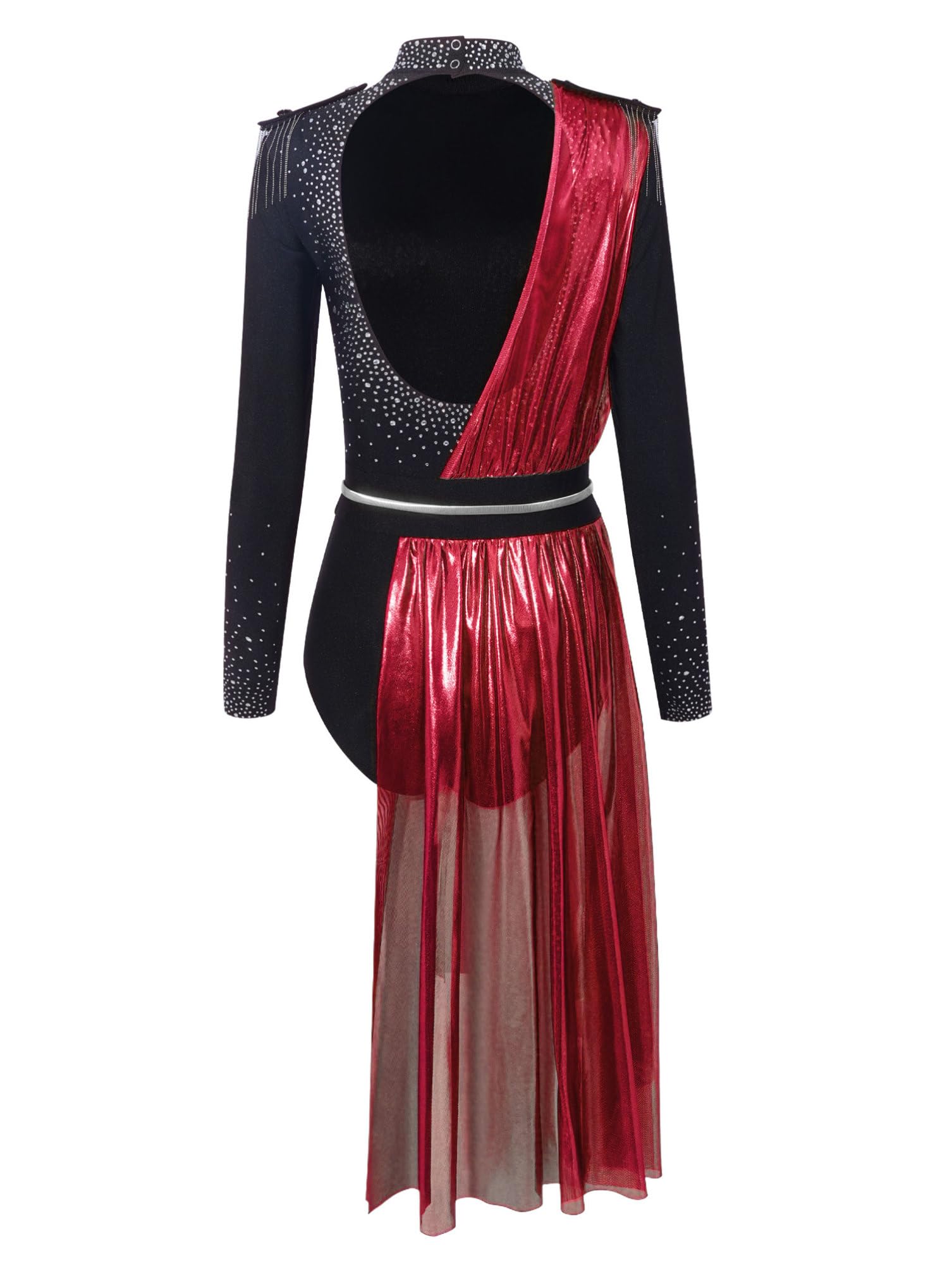 dPois Donna Abito da Ballo Latino Americano Tango Body Ginnastica Ritmica con Strass Balletto Leotards Maniche Lunghe Vestito da Pattinaggio Artistico Dancewear